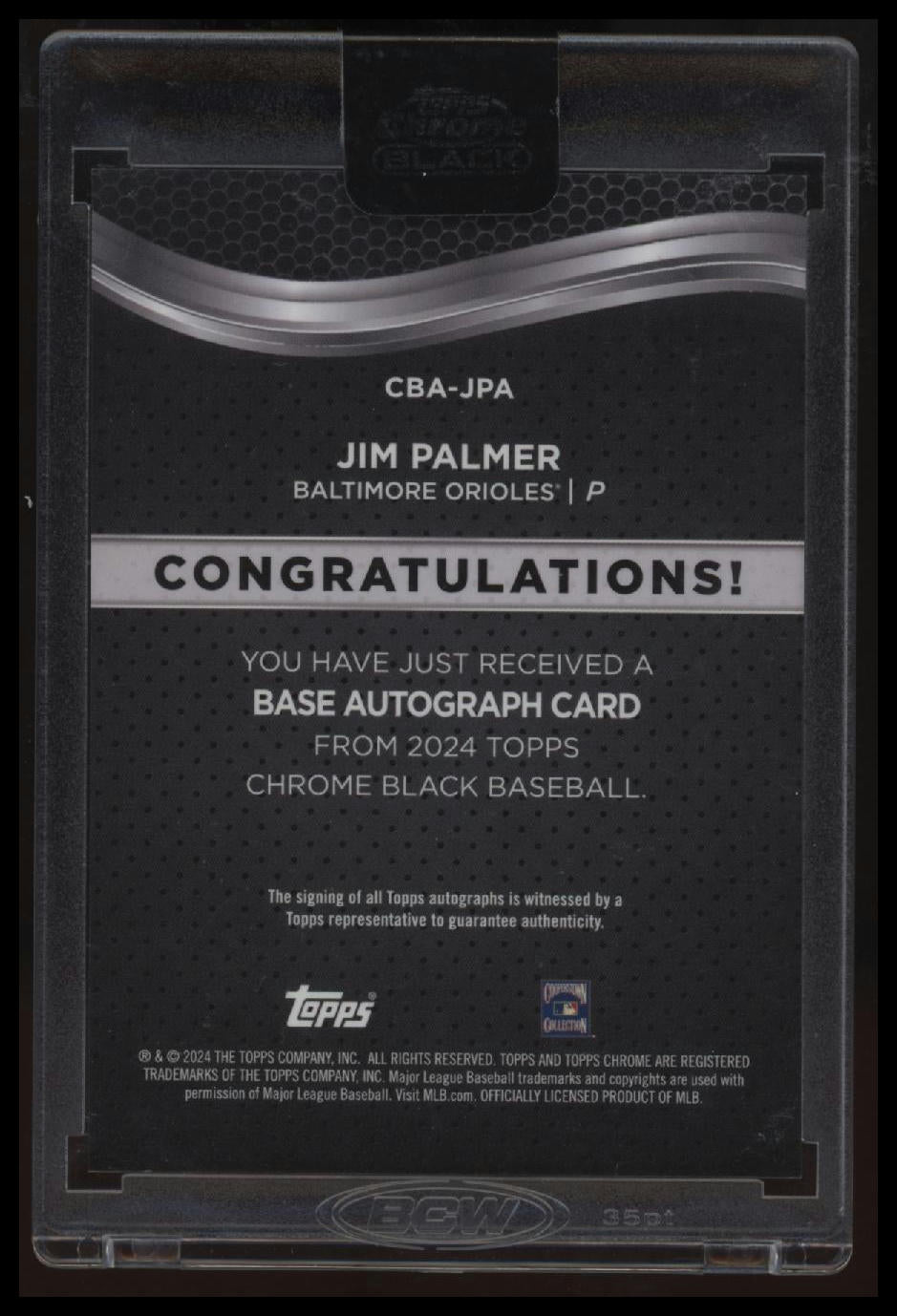 2024 Topps Chrome Black Jim Palmer Chrome Black Autographs Gold Refractors #/50