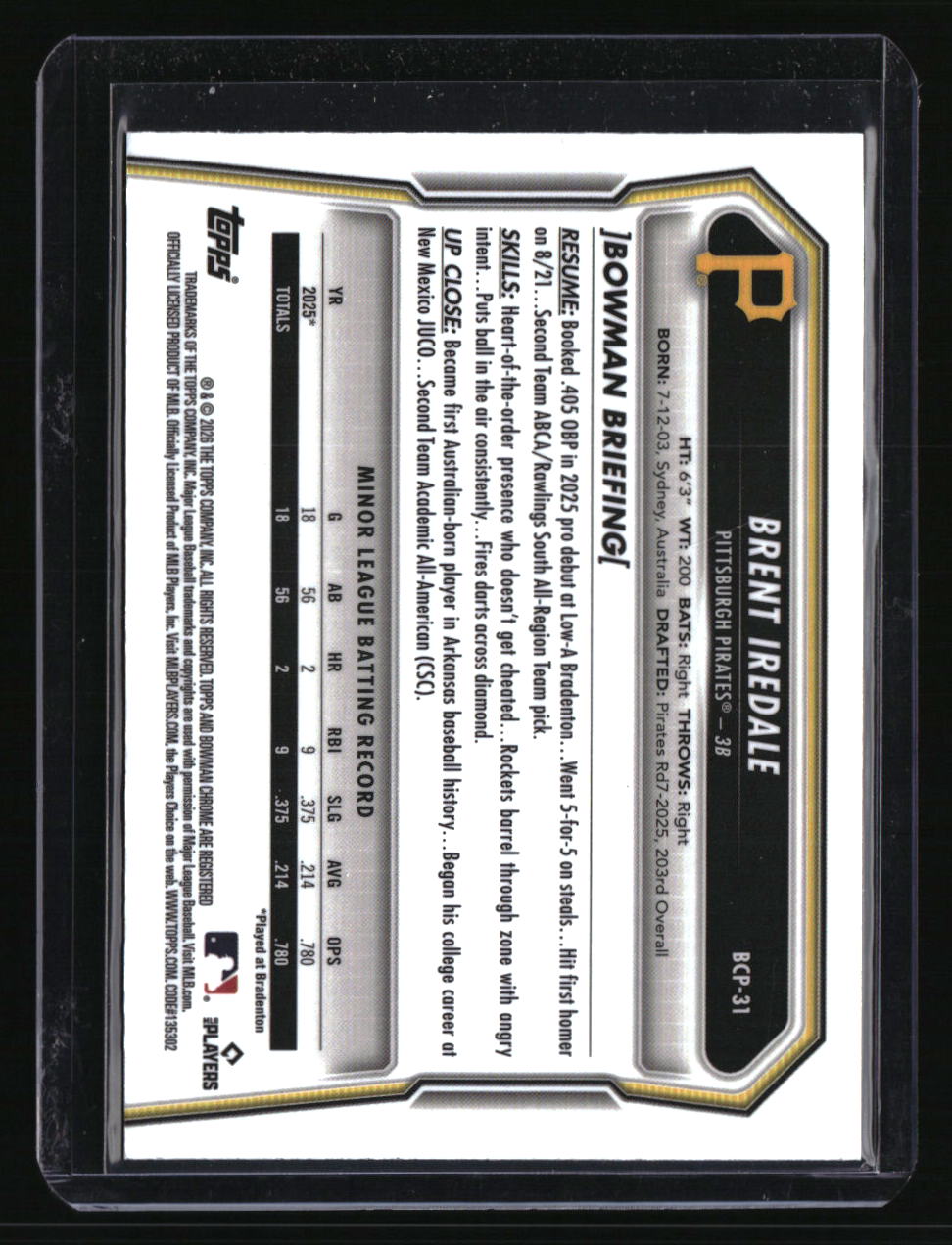 2026 Bowman Sapphire Edition Brent Iredale Yellow #/75