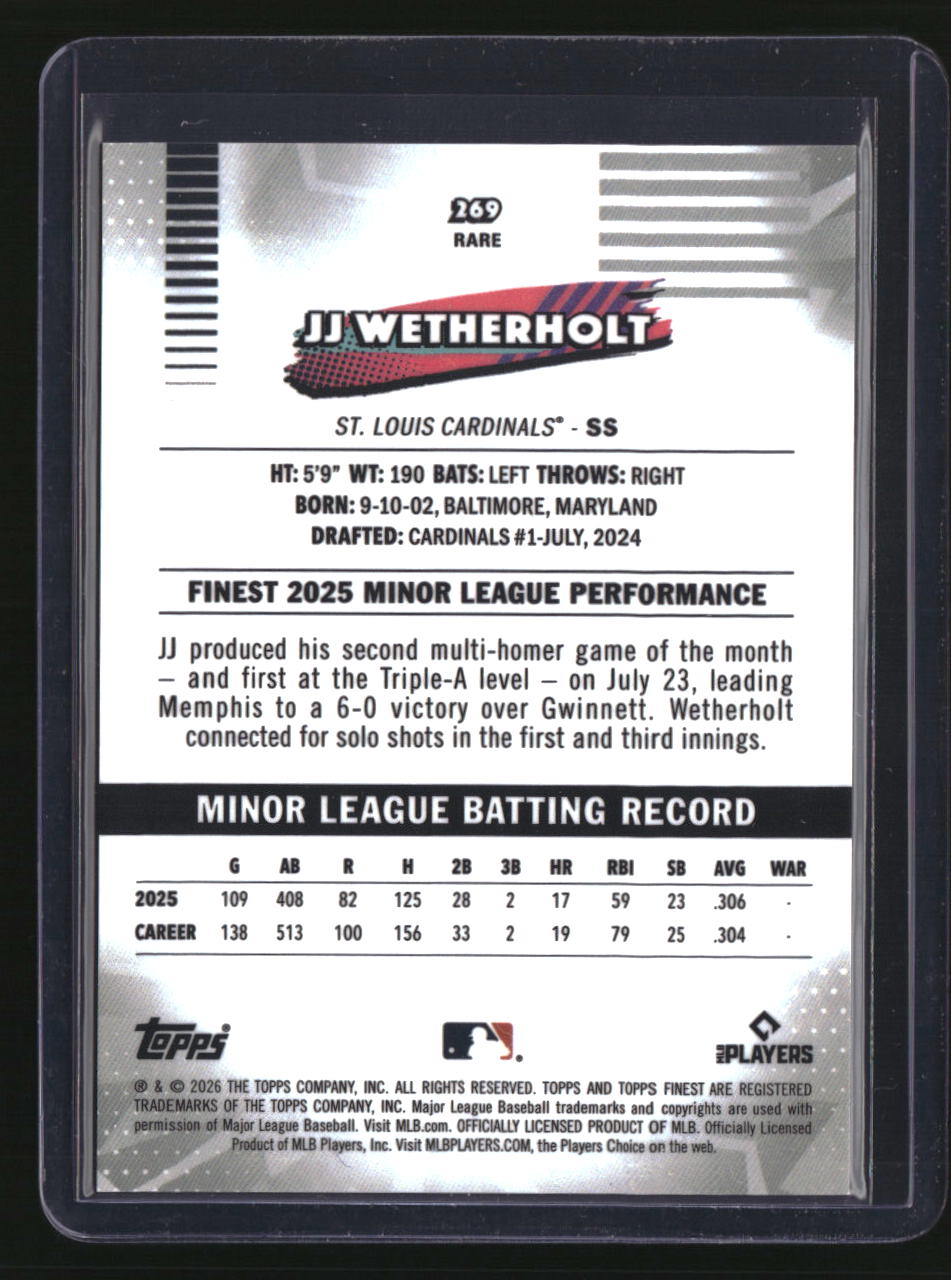 2026 Finest JJ Wetherholt Rare Yellow Refractors #/275