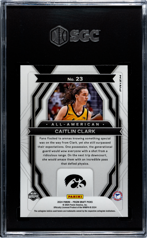 2024-25 Panini Prizm D.P. Caitlin Clark All-American Red Ice Prizm SGC 8.5