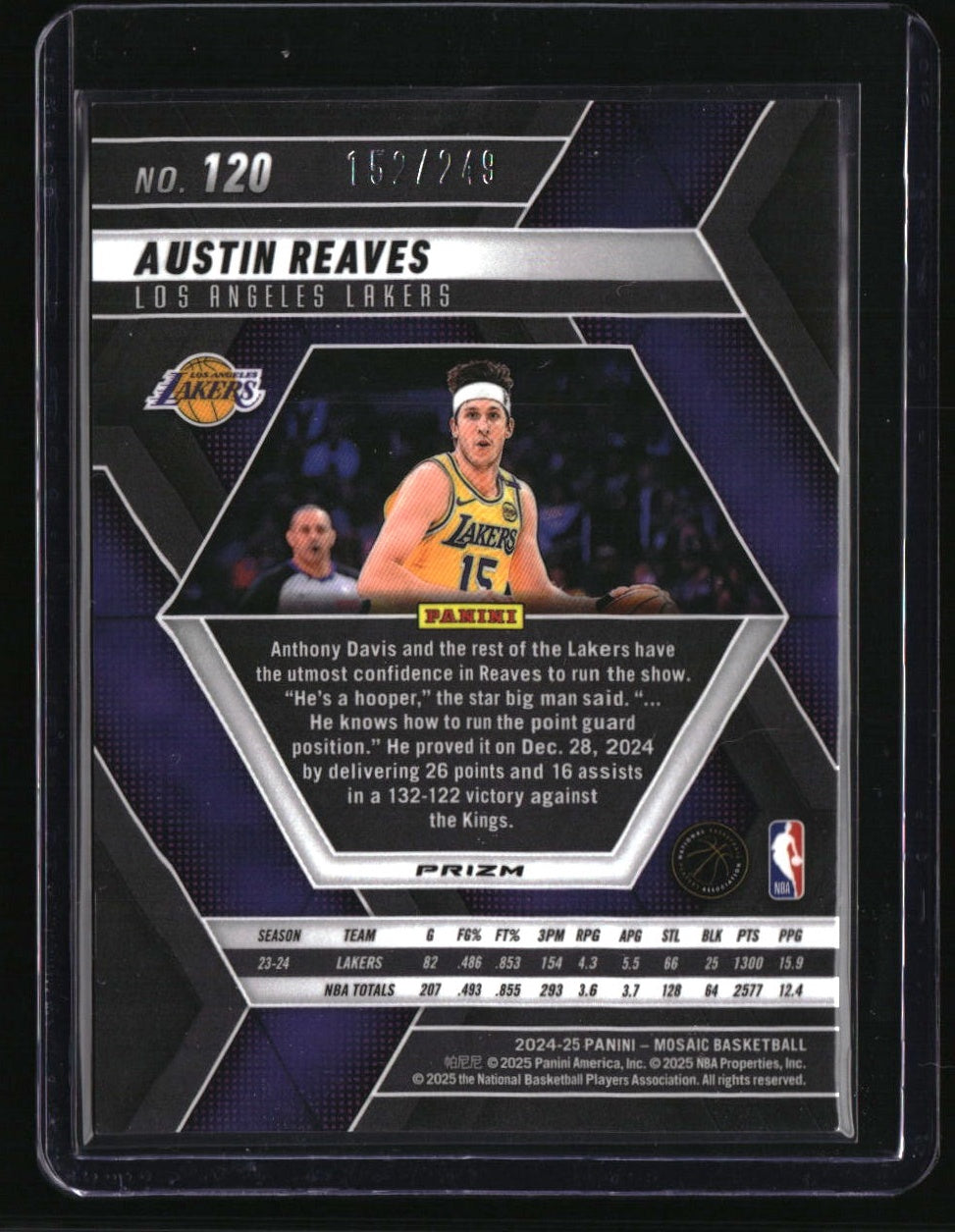 2024-25 Panini Mosaic Austin Reaves Purple Fluorescent Mosaic #/249