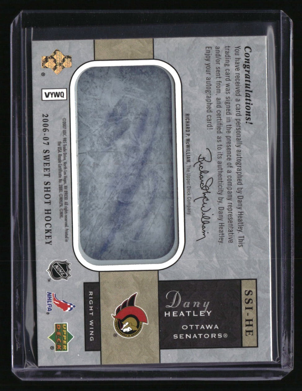 2006-07 Upper Deck Sweet Shot Dany Heatley Signature Ice Signings #/100