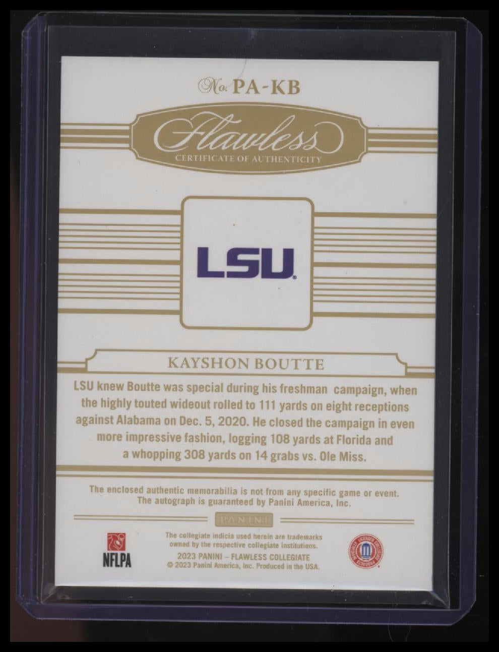 2023 Panini Flawless Collegiate Kayshon Boutte Patch Autographs Sapphire #/15