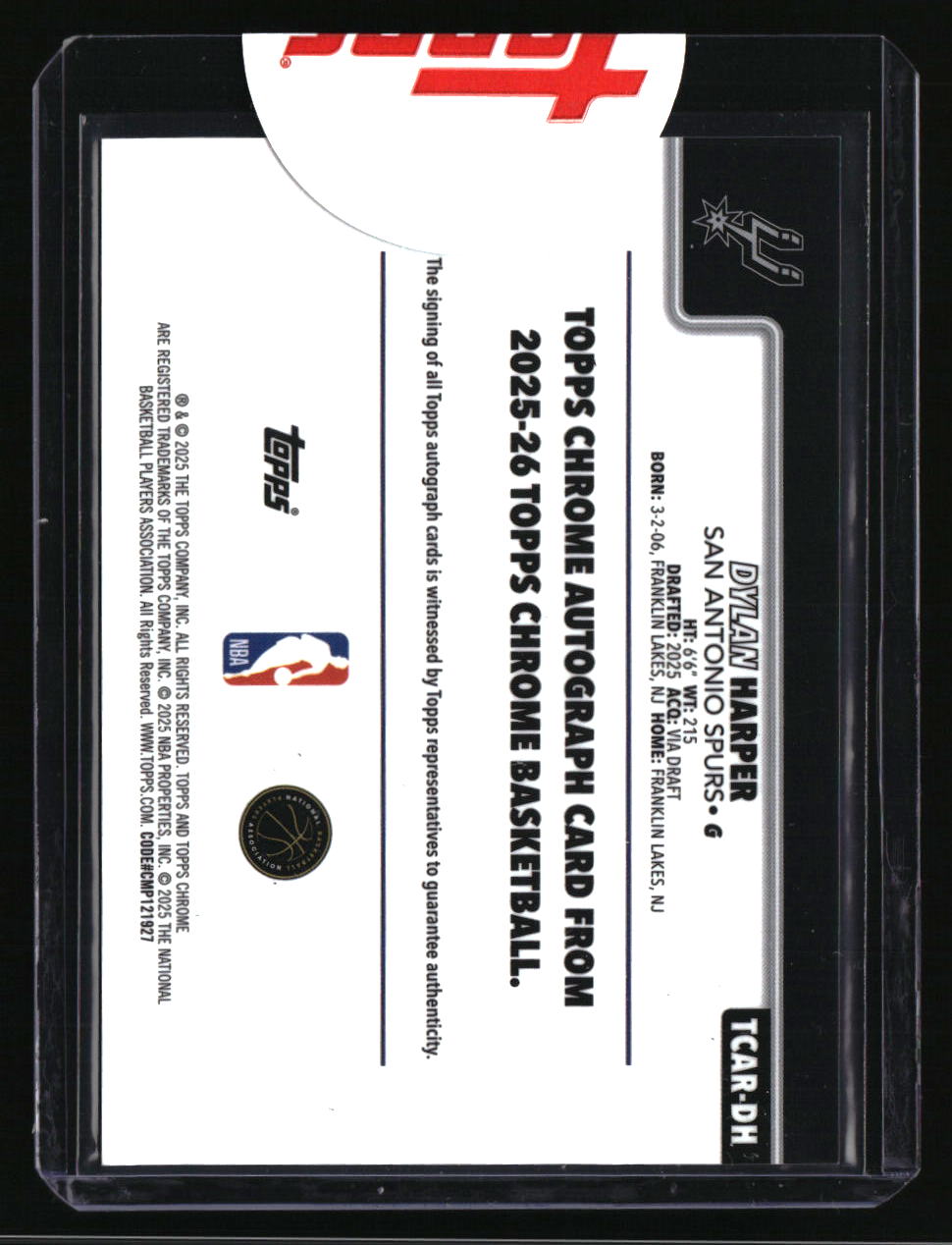 2025-26 Topps Chrome Dylan Harper Chrome Rookie Autographs Sealed