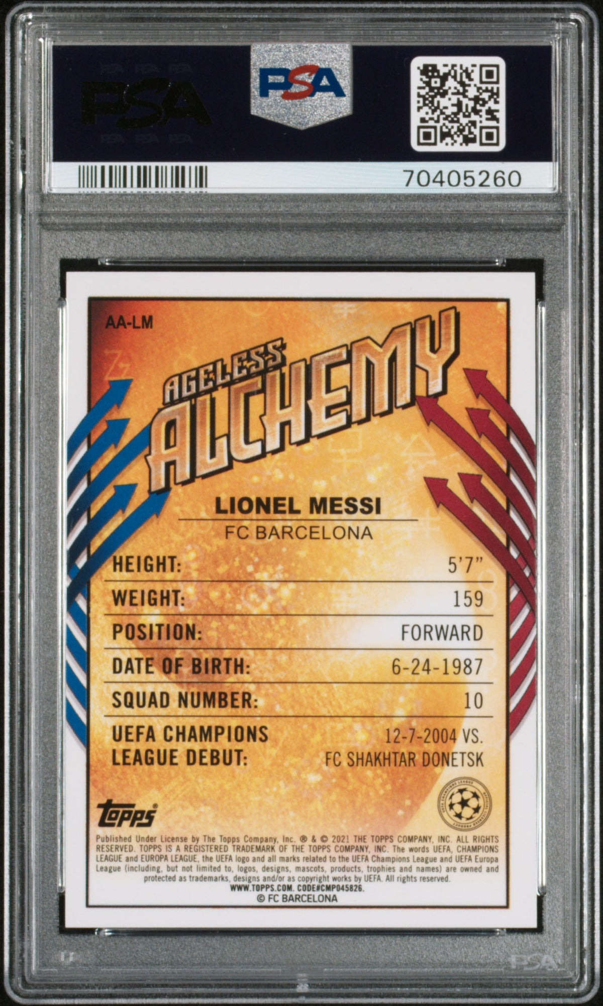 2020 Topps Merlin Chrome Uefa Champ League Ageless Alchemy Lionel Messi PSA 9