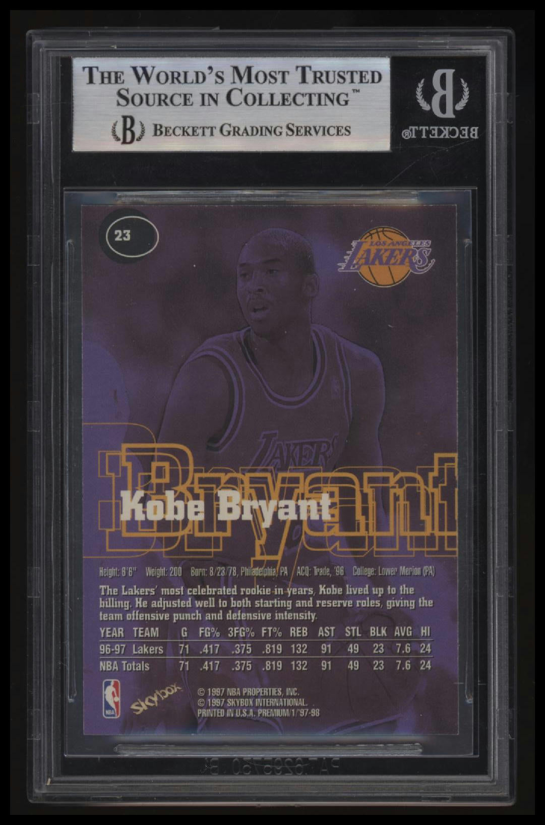 1997-98 SkyBox Premium Kobe Bryant BGS 9.0