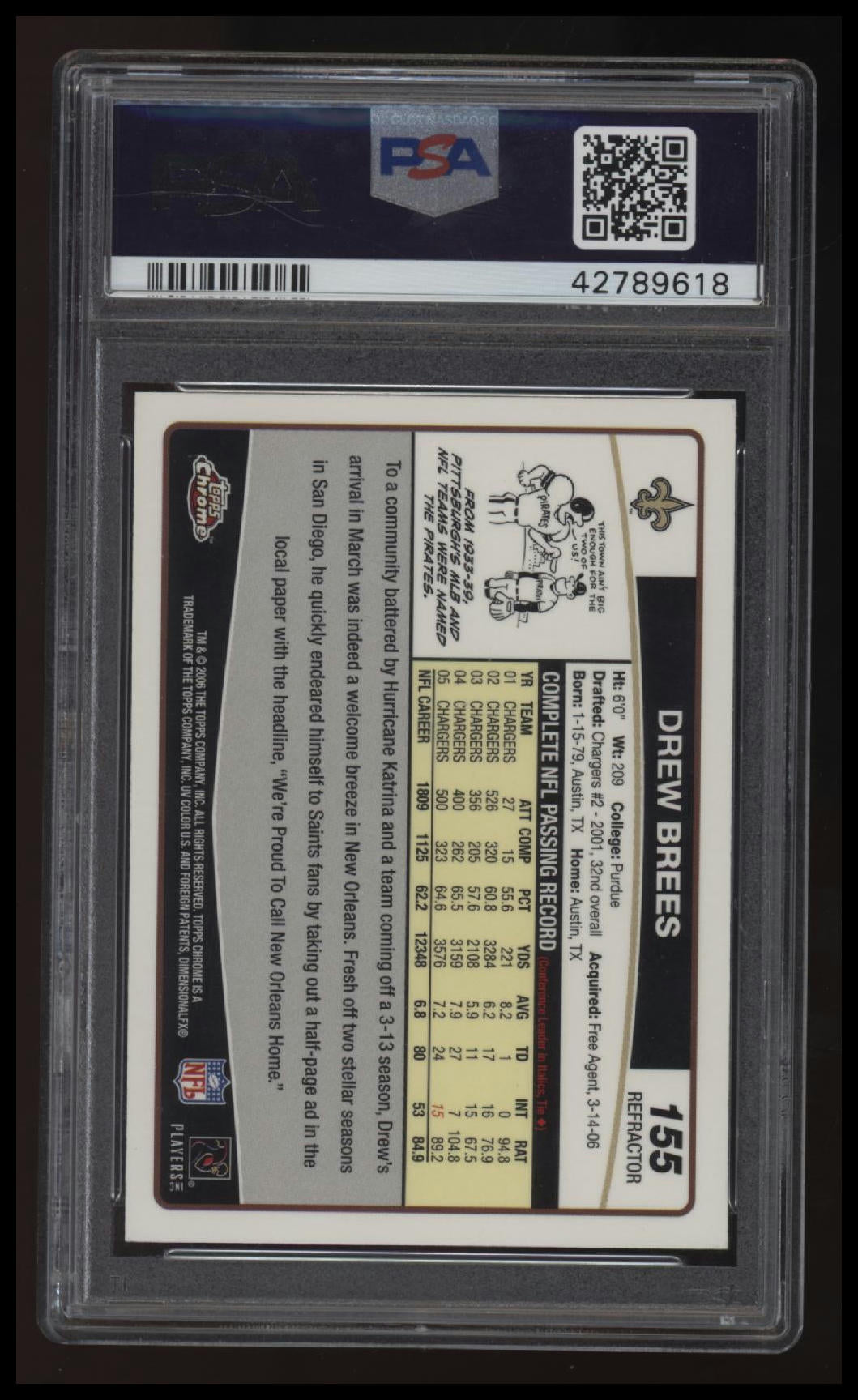2006 Topps Chrome Drew Brees Refractor PSA 10