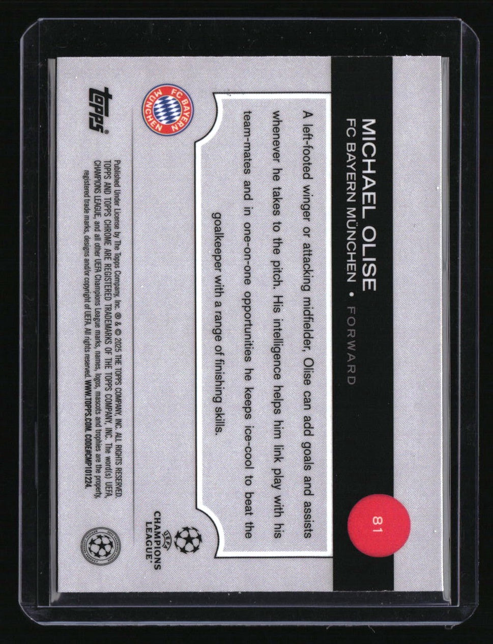2024-25 Topps Chrome UEFA CC Michael Olise Neon Pink RayWave Refractor #/175
