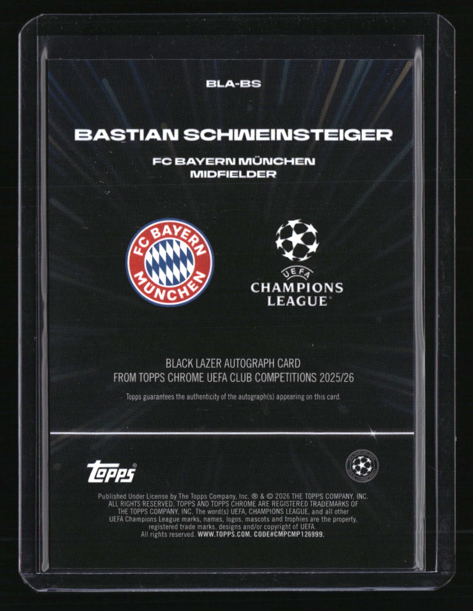 2025-26 Topps Chrome UEFA CC Bastian Schweinsteiger Black Lazer Autographs