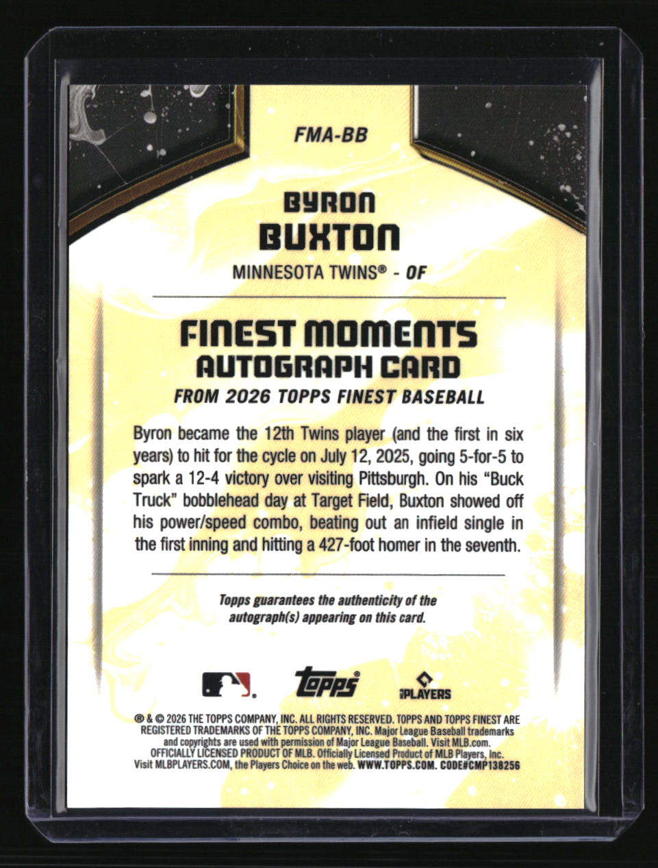 2026 Finest Byron Buxton Finest Moments Autographs