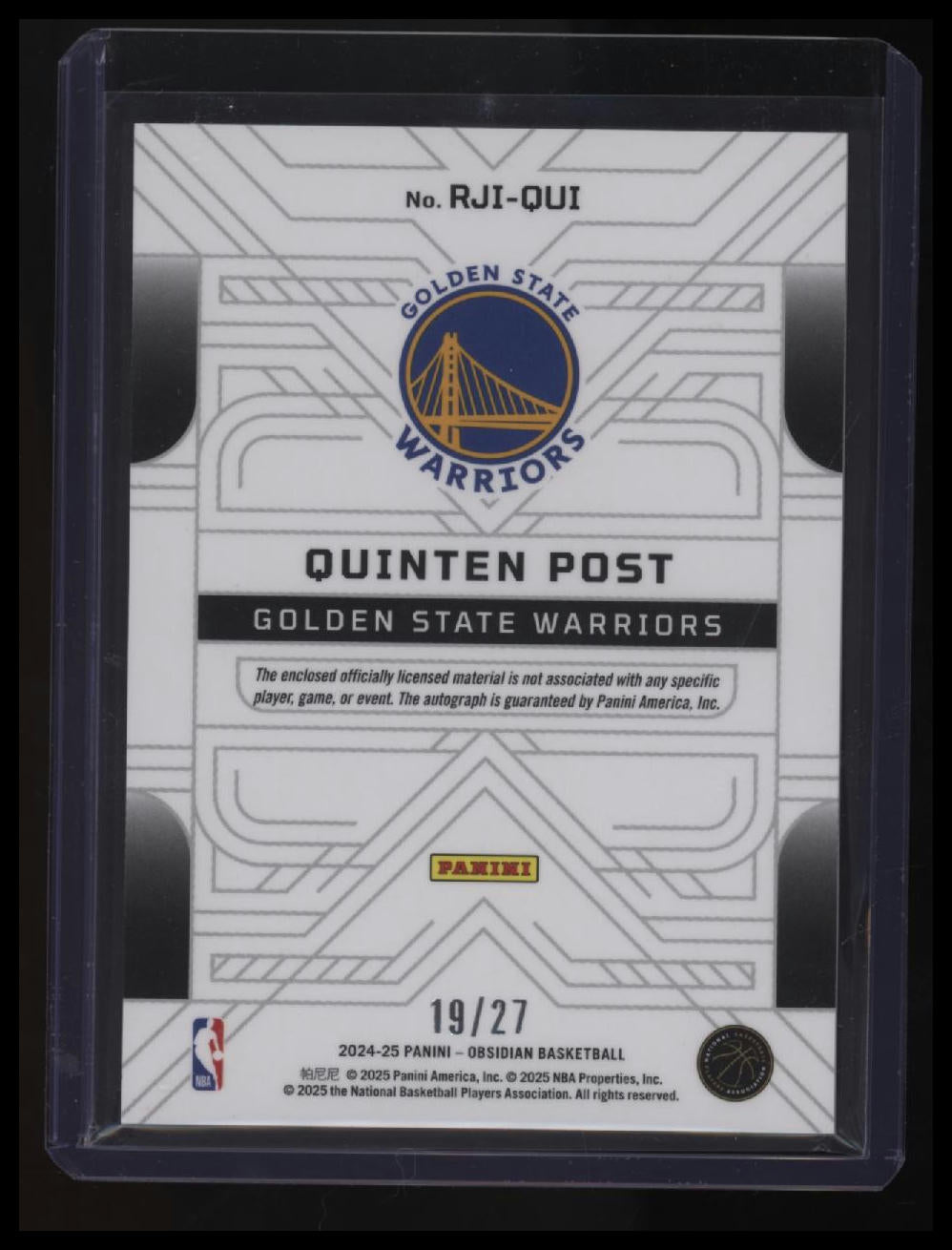 2024-25 Panini Obsidian Quinten Post Rookie Jersey Ink Electric Etch FOTL #/27