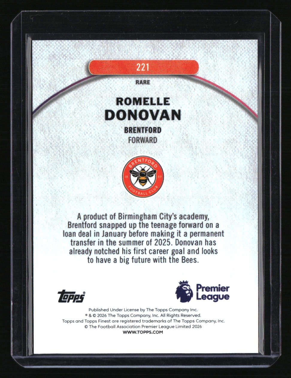 2025-26 Finest Premier League Romelle Donovan Black Refactors Bookend #/10