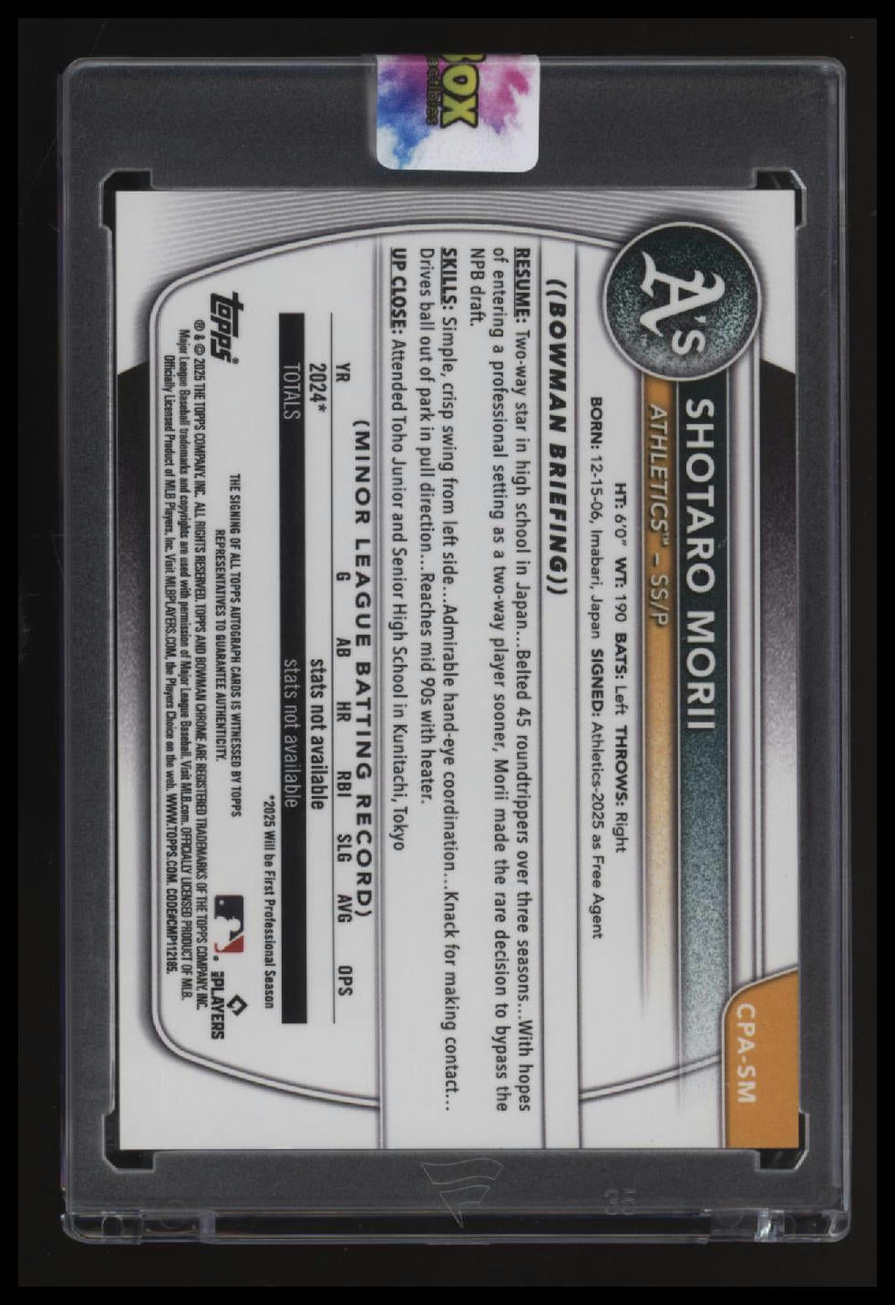 2025 Bowman Chrome 1st Shotaro Morii Auto Orange Shimmer First On Print 1/25