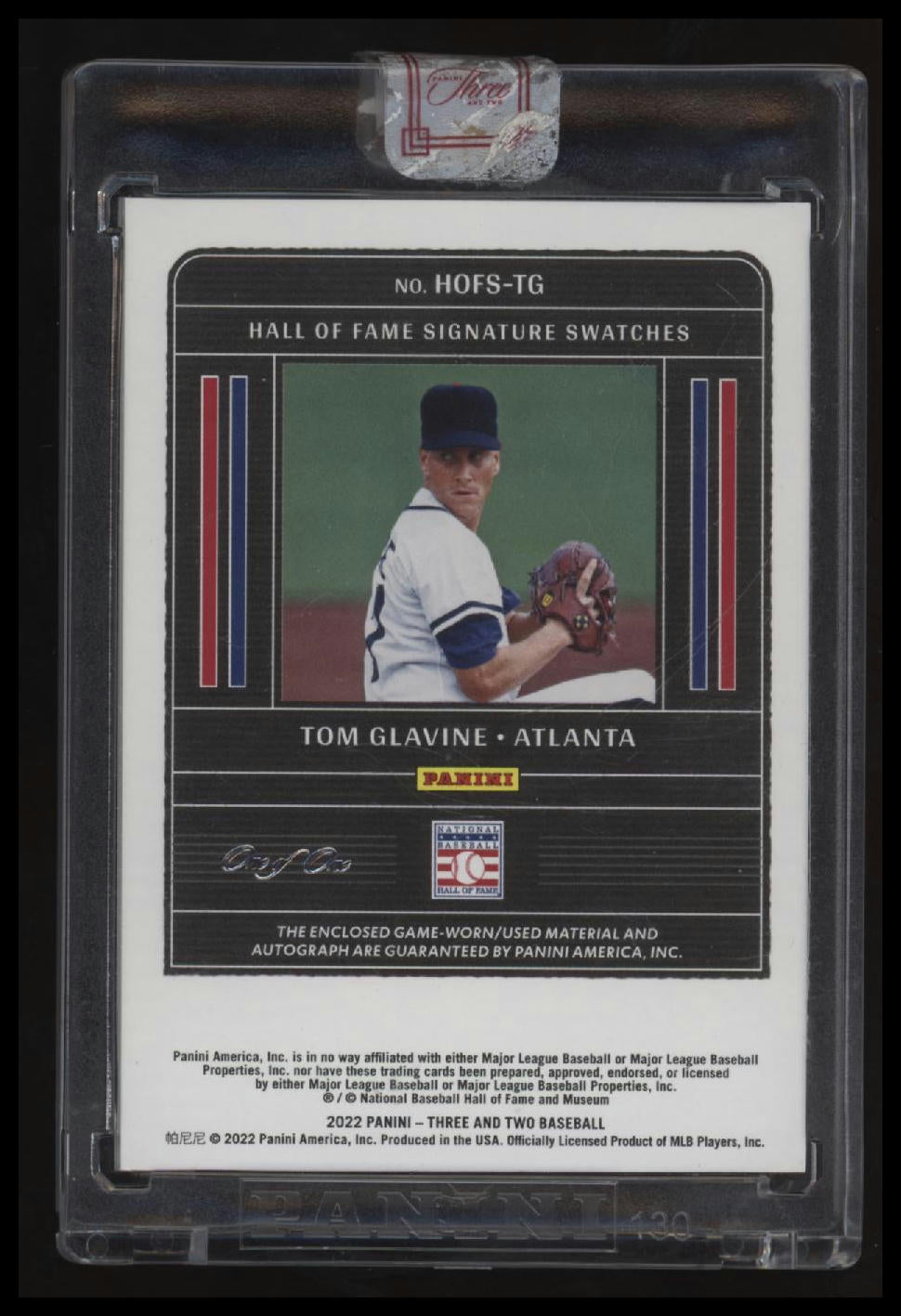 2022 Panini Three and Two Tom Glavine HOF Signature Swatches Platinum Blue #/1