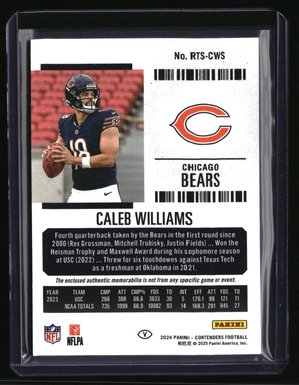 2024 Panini Contenders Caleb Williams Rookie Ticket Swatches