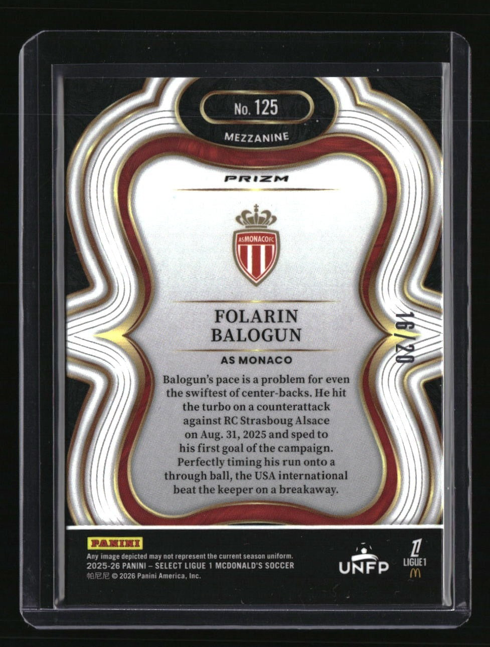 2025-26 Panini Select Ligue 1 Folarin Balogun White #/20