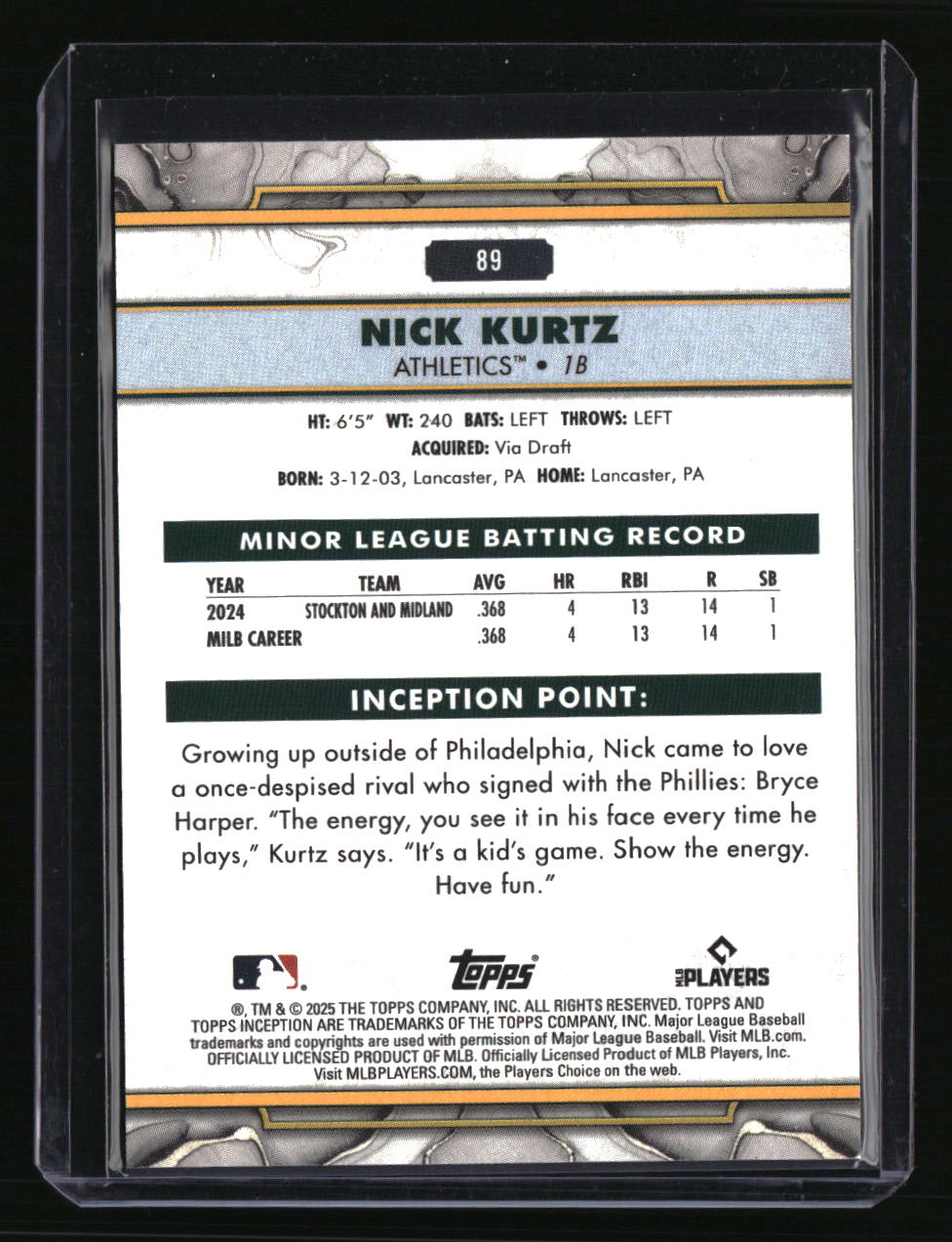 2025 Topps Inception Nick Kurtz Yellow #/199