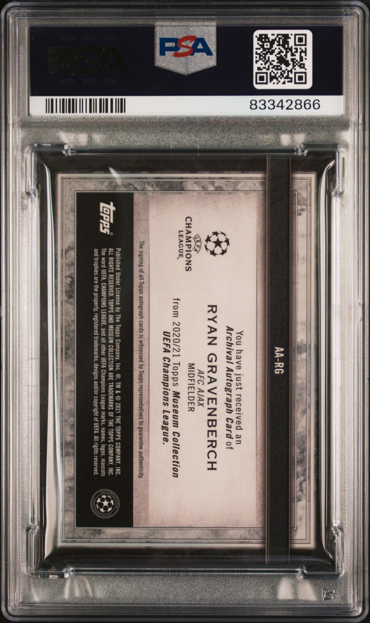 2020 Topps Museum Collection Uefa CL Archival Auto Ryan Gravenberch Gold PSA 8