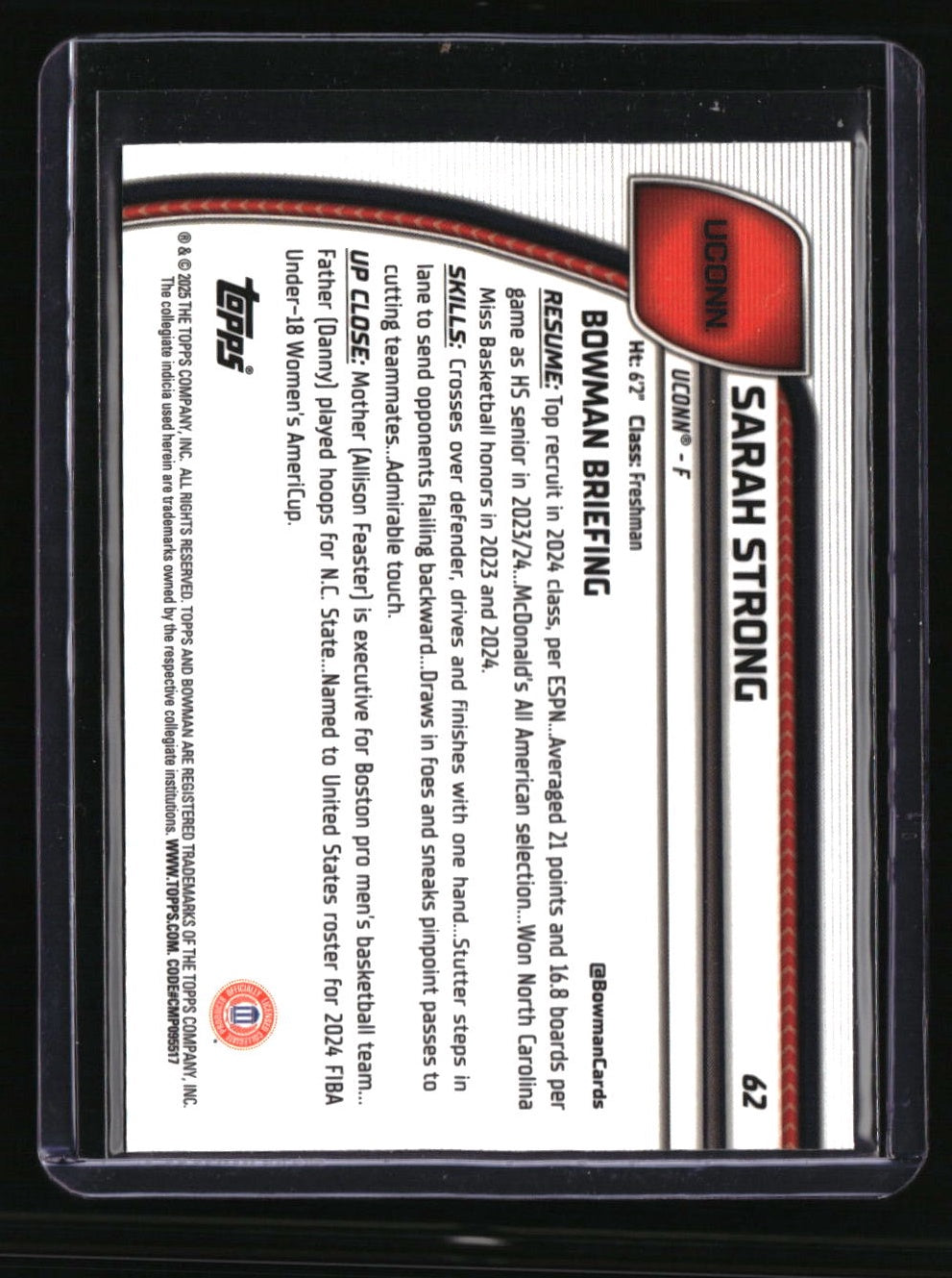 2024-25 Bowman University Chrome Sapphire Sarah Strong Purple #/100