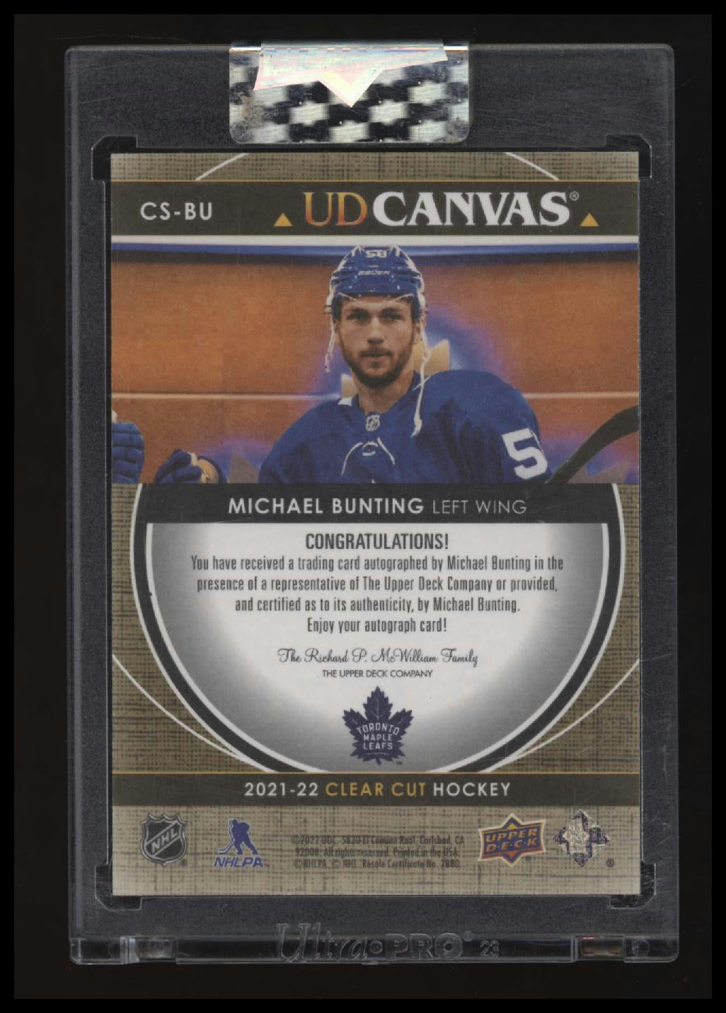 2022-23 Upper Deck Clear Cut Michael Bunting 2021-22 Canvas Signatures #/25