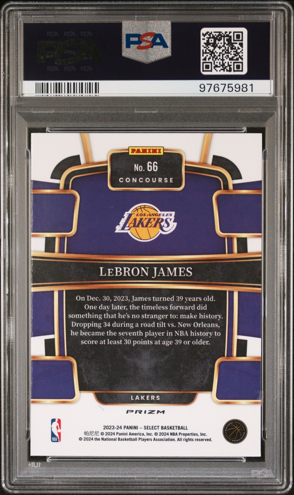 2023 Panini Select Lebron James Blue Cracked Ice PSA 10