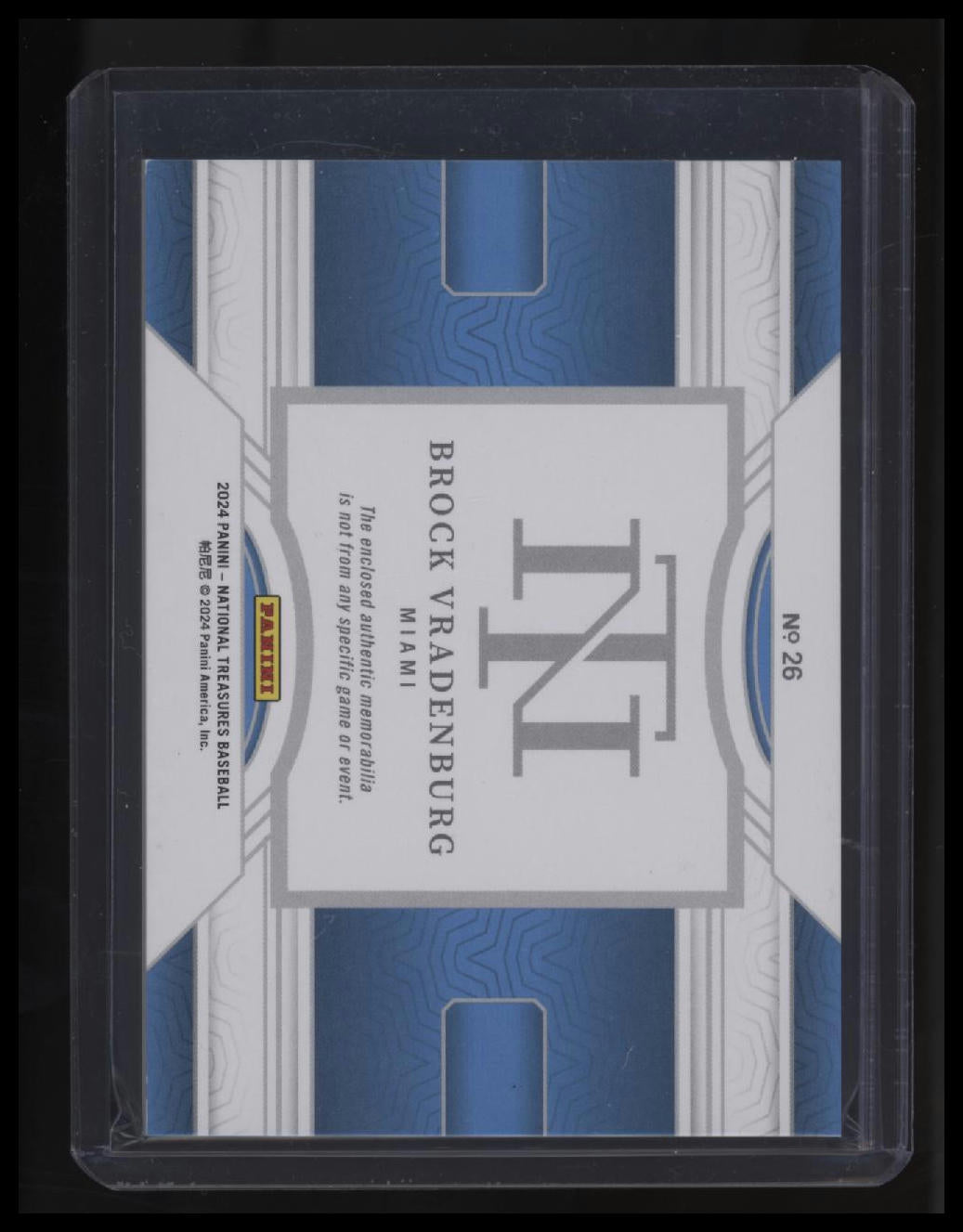 2024 Panini National Treasures Brock Vradenburg Game Gear Swatches Emerald #/5