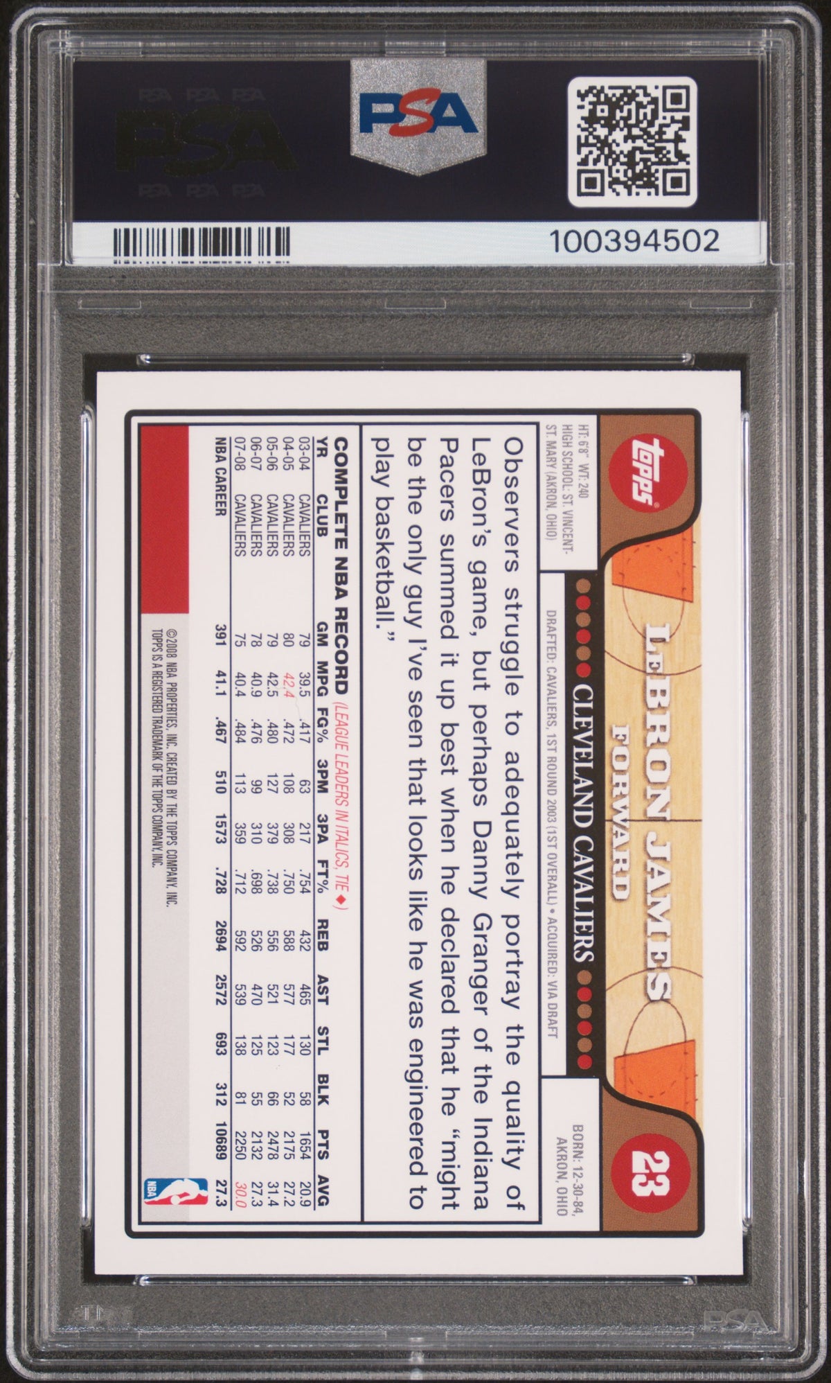 2008 Topps Lebron James PSA 9