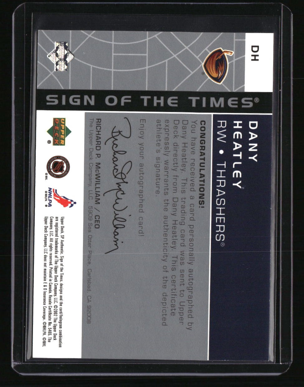 2001-02 SP Authentic Dany Heatley Sign of the Times