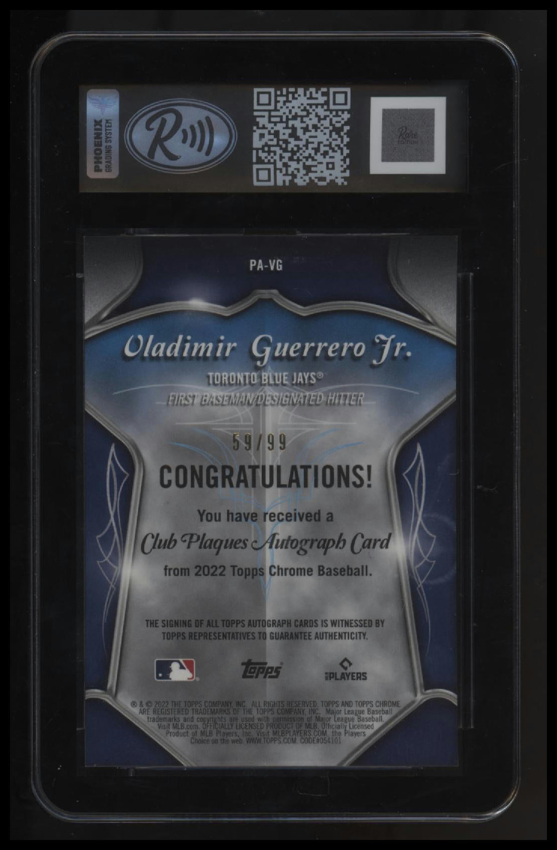 2022 Topps Chrome Vladimir Guerrero Jr. Pinstriped Autographs #/99 Rare 9