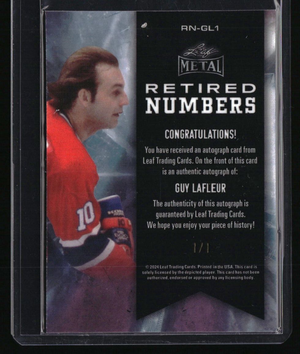 2024 Leaf Metal Hockey Legends Retired Numbers Autos Gold Guy Lafleur #/1