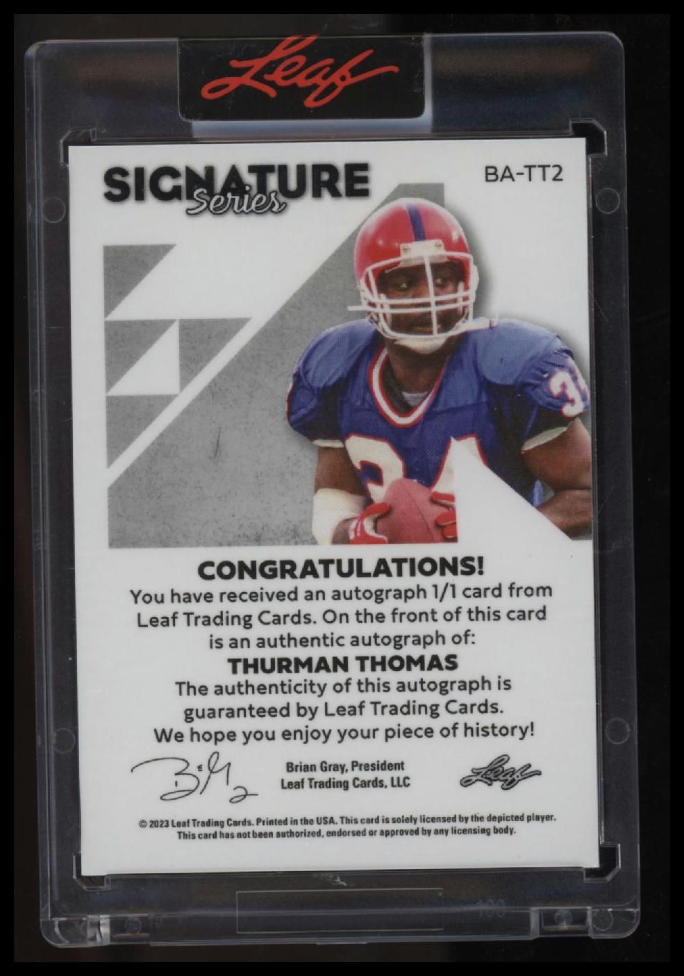 2023 Leaf Signature #BA-TT2 Thurman Thomas #1/1