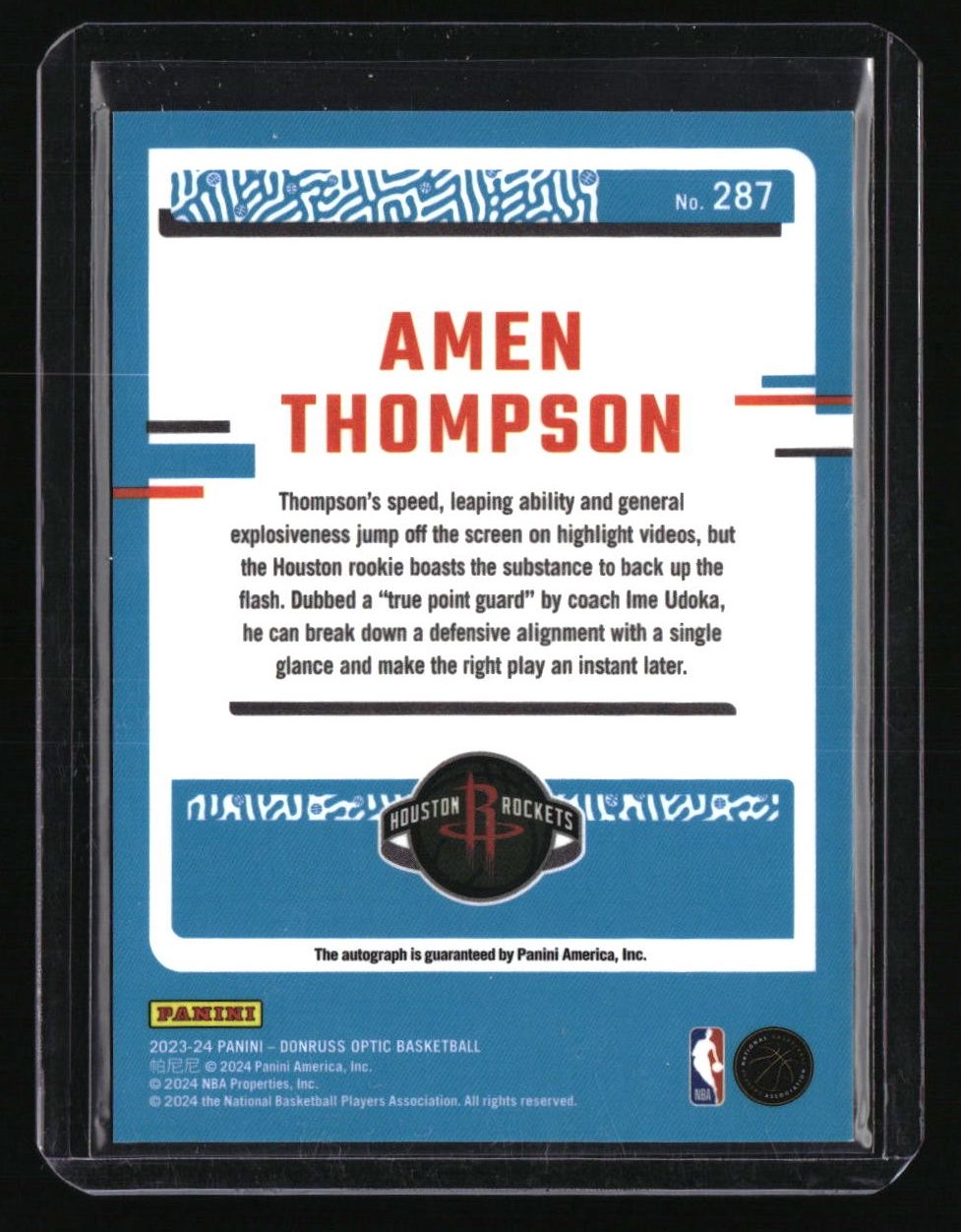 2023-24 Donruss Optic Amen Thompson Rated Rookie Auto #287