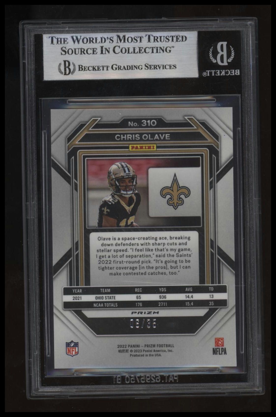 2022 Panini Prizm Prizms Red Shimmer Chris Olave BGS 8.0