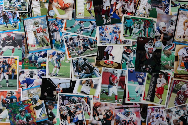 football hobby cards on a table