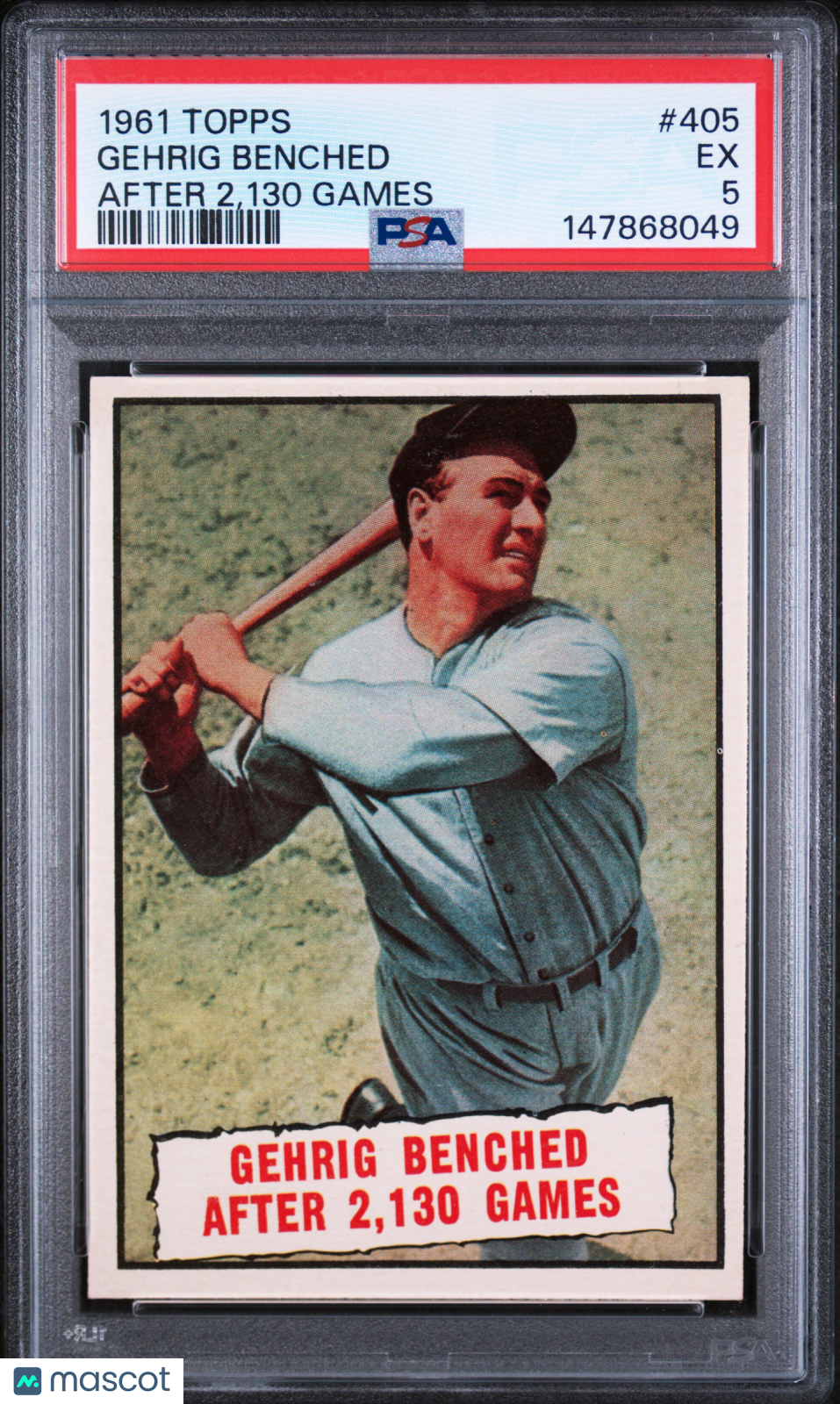 1961 Topps Gehrig Benched After 2,130 Games PSA 5