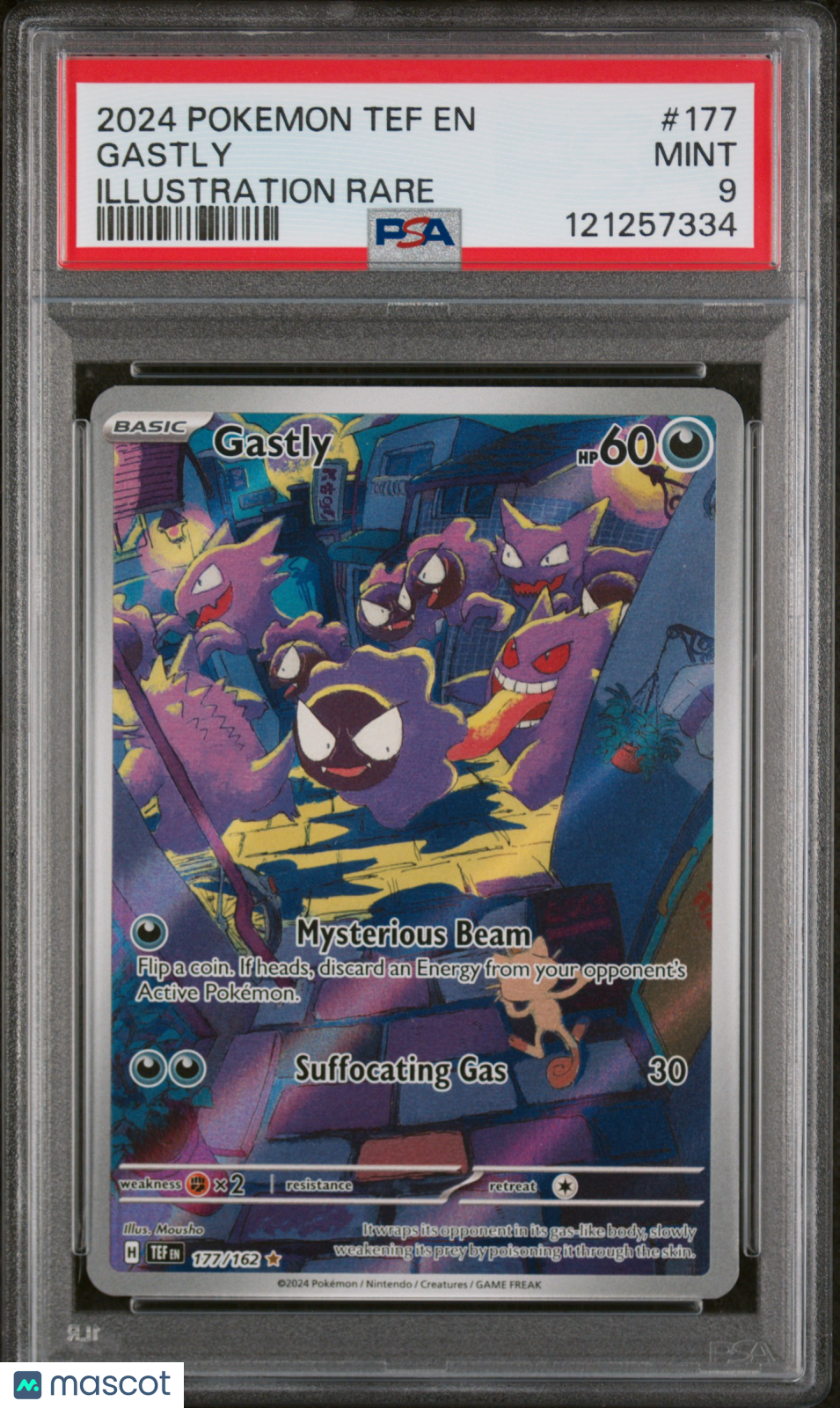2024 Pokemon Tef En-Temporal Forces Gastly Illustration Rare PSA 9
