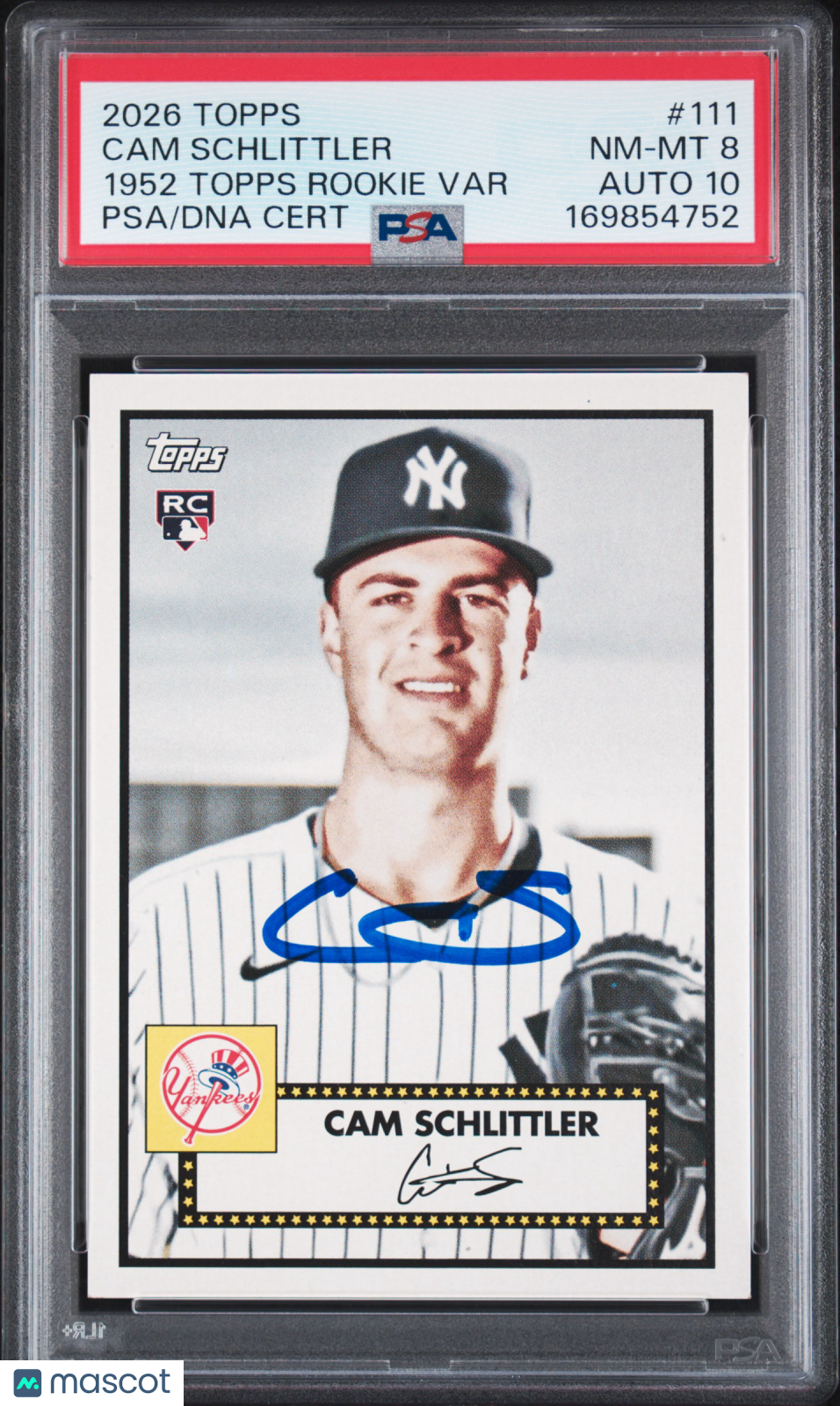 2026 Topps Cam Schlittler 1952 Topps Rookie Var PSA 8