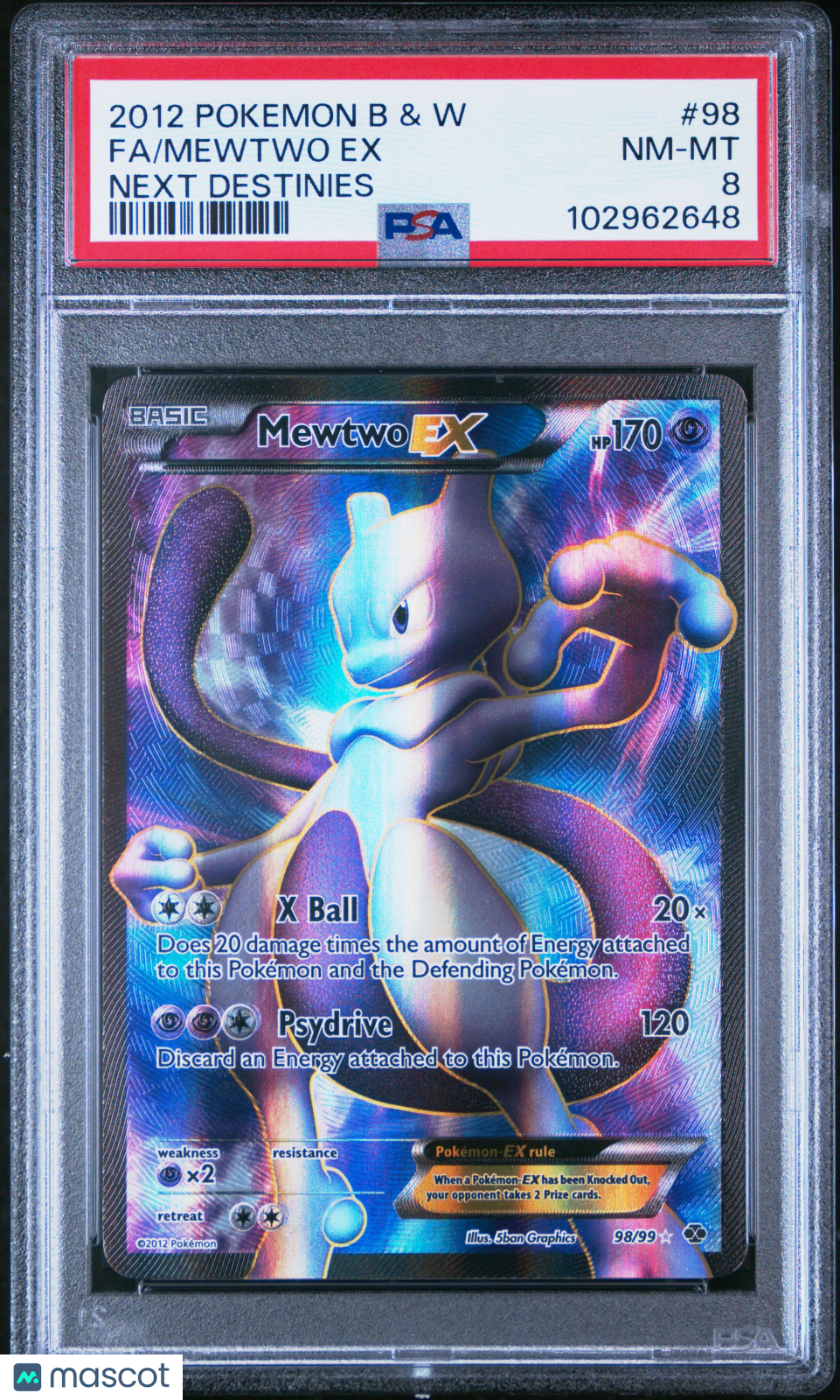 2012 Pokemon Black & White Next Destinies Fa/Mewtwo Ex Next Destinies PSA 8