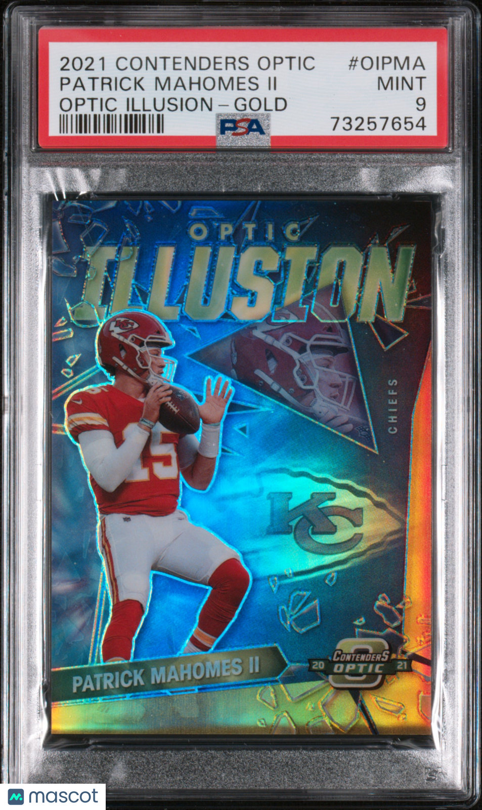 2021 Panini Contenders Optic Optic Illusion Patrick Mahomes II Gold PSA 9