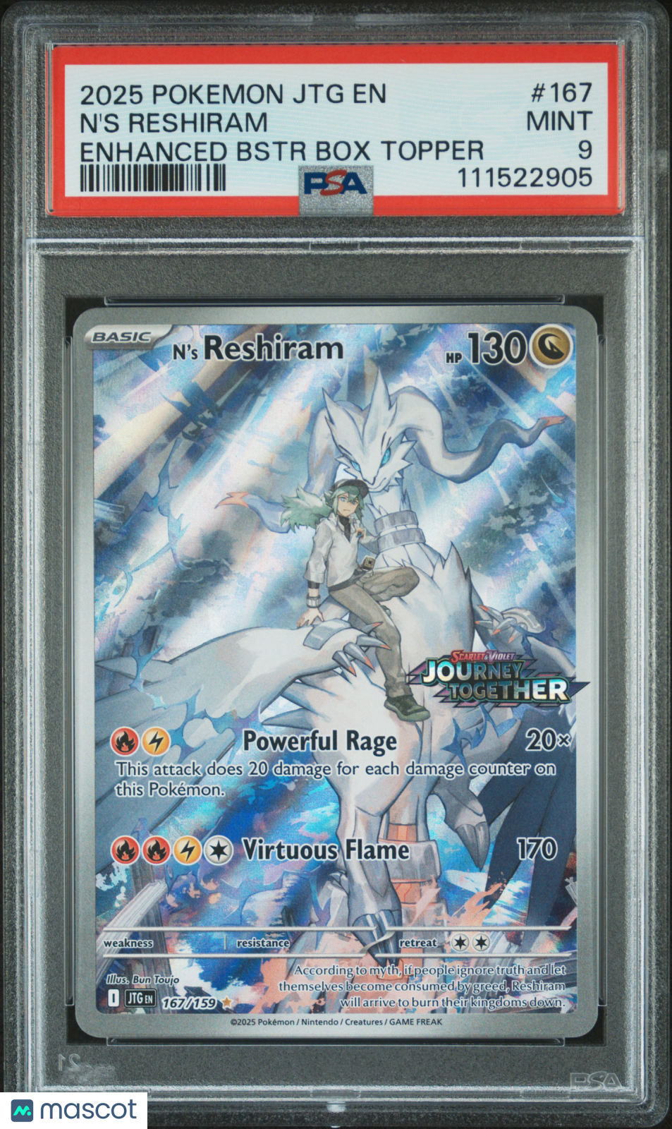 2025 Pokemon Jtg En-Journey Together N'S Reshiram Enhanced Bstr Box Topper PSA 9