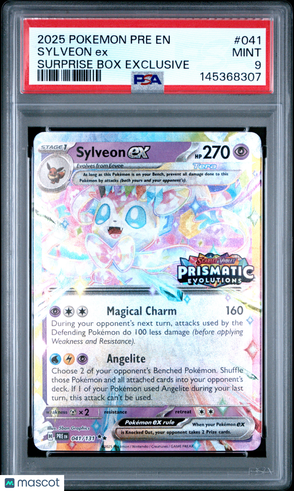 2025 Pokemon Pre En-Prismatic Evolutions Sylveon Ex Surprise Box Exclusive PSA 9