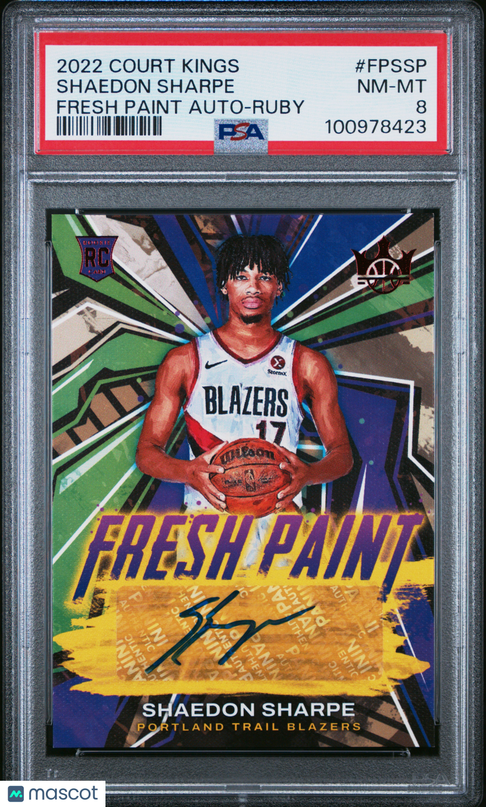 2022 Panini Court Kings Fresh Paint Autographs Shaedon Sharpe Ruby PSA 8