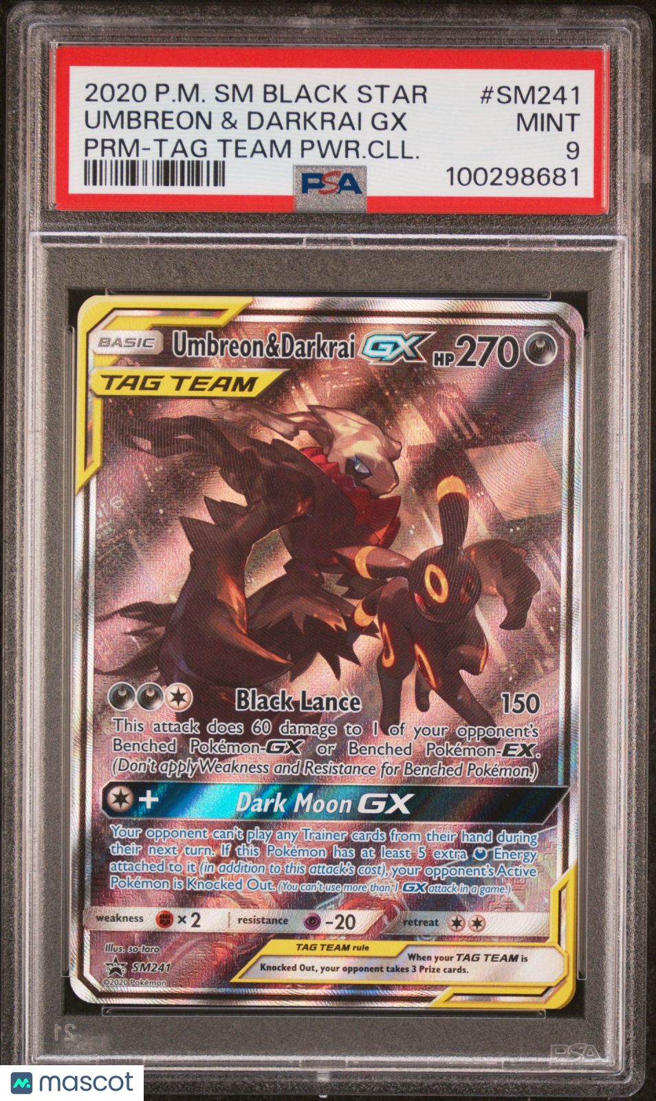 2020 Pokemon Sm Black Star Promo Umbreon & Darkrai Gx PSA 9