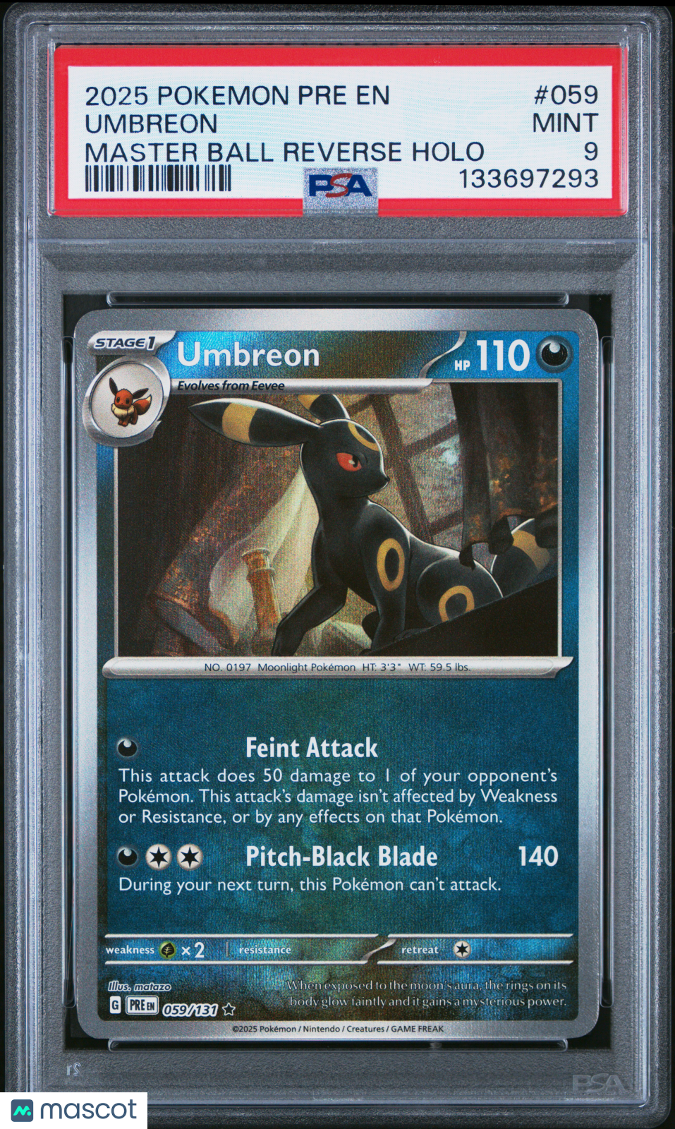 2025 Pokemon Pre En-Prismatic Evolutions Umbreon Master Ball Reverse Holo PSA 9