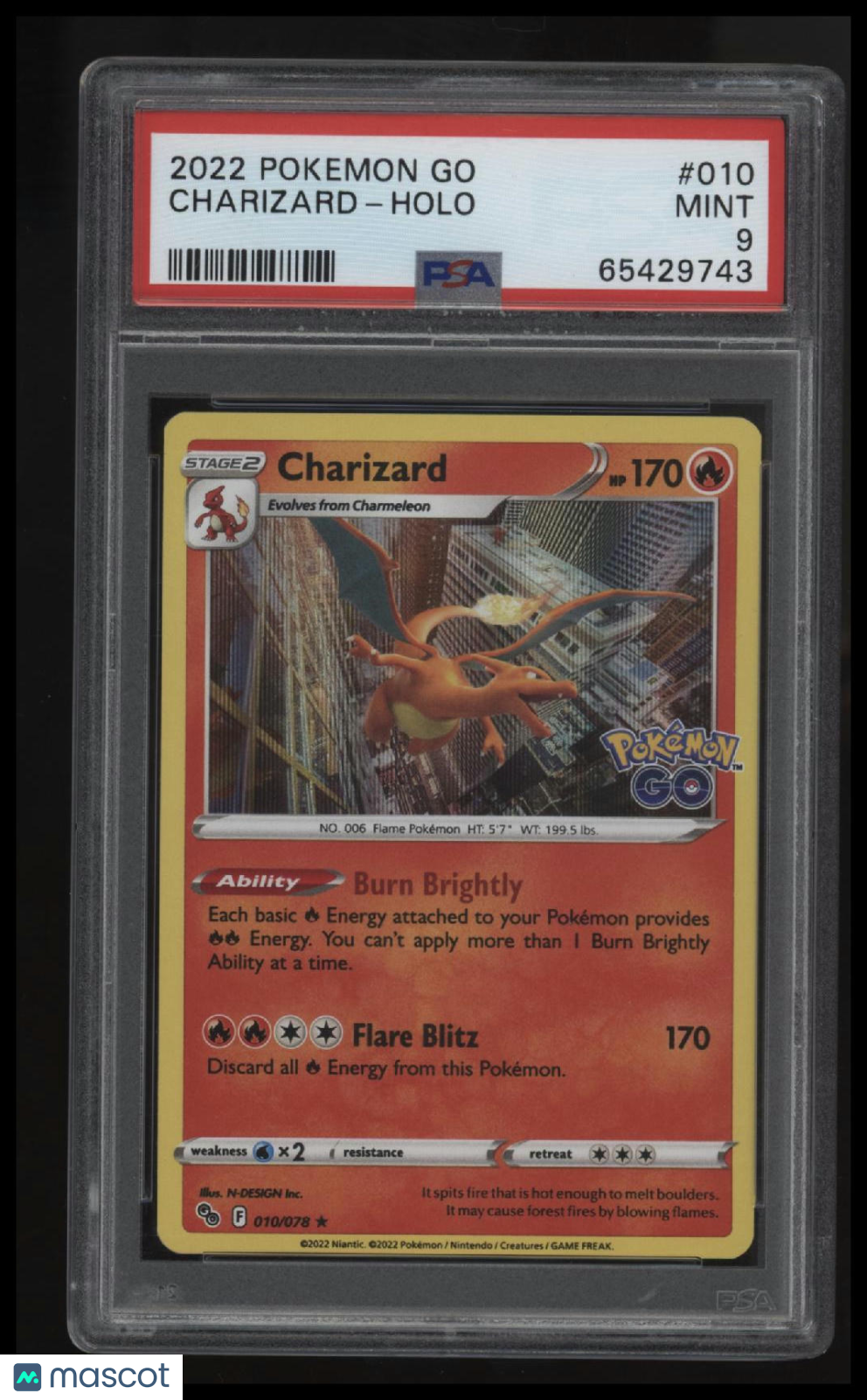 2022 Pokemon Go Charizard-Holo PSA 9