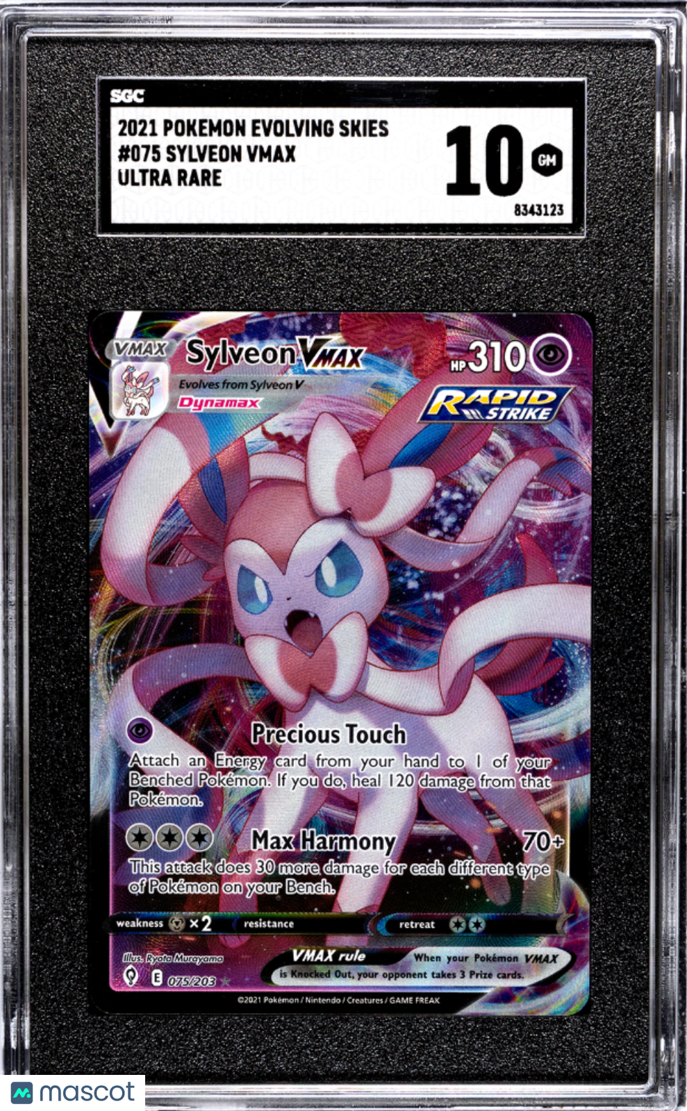 2021 Pokemon Evolving Skies Sylveon Vmax Ultra Rare SGC 10