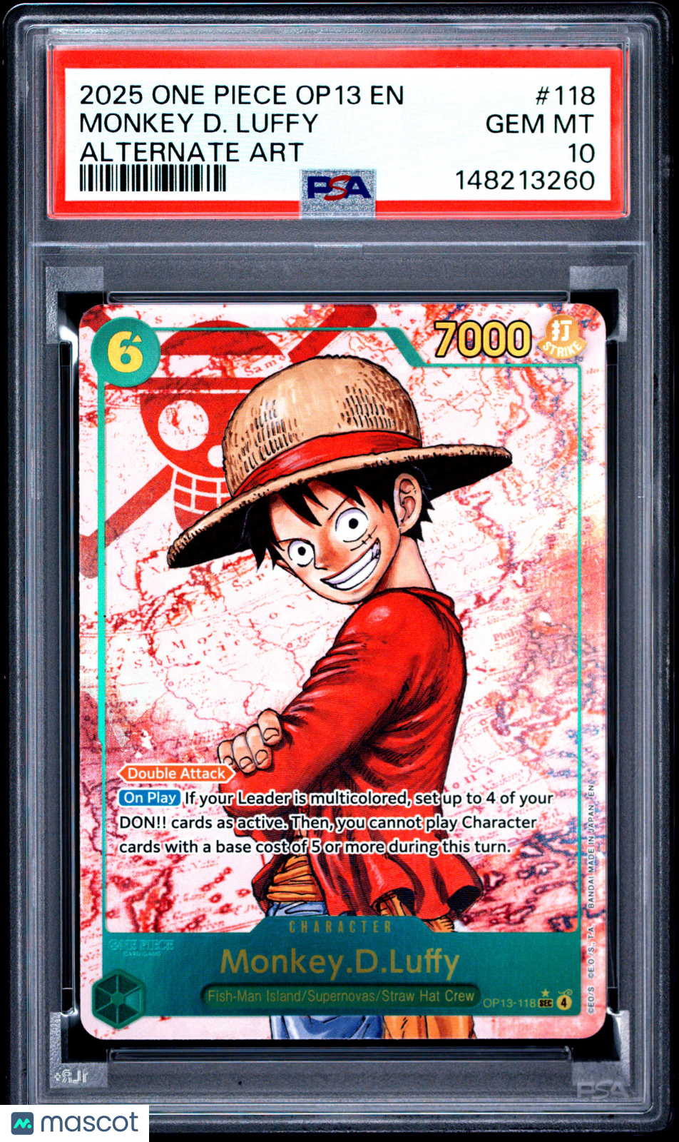 2025 One Piece Op13-Carrying On His Will Monkey D. Luffy Alternate Art PSA 10