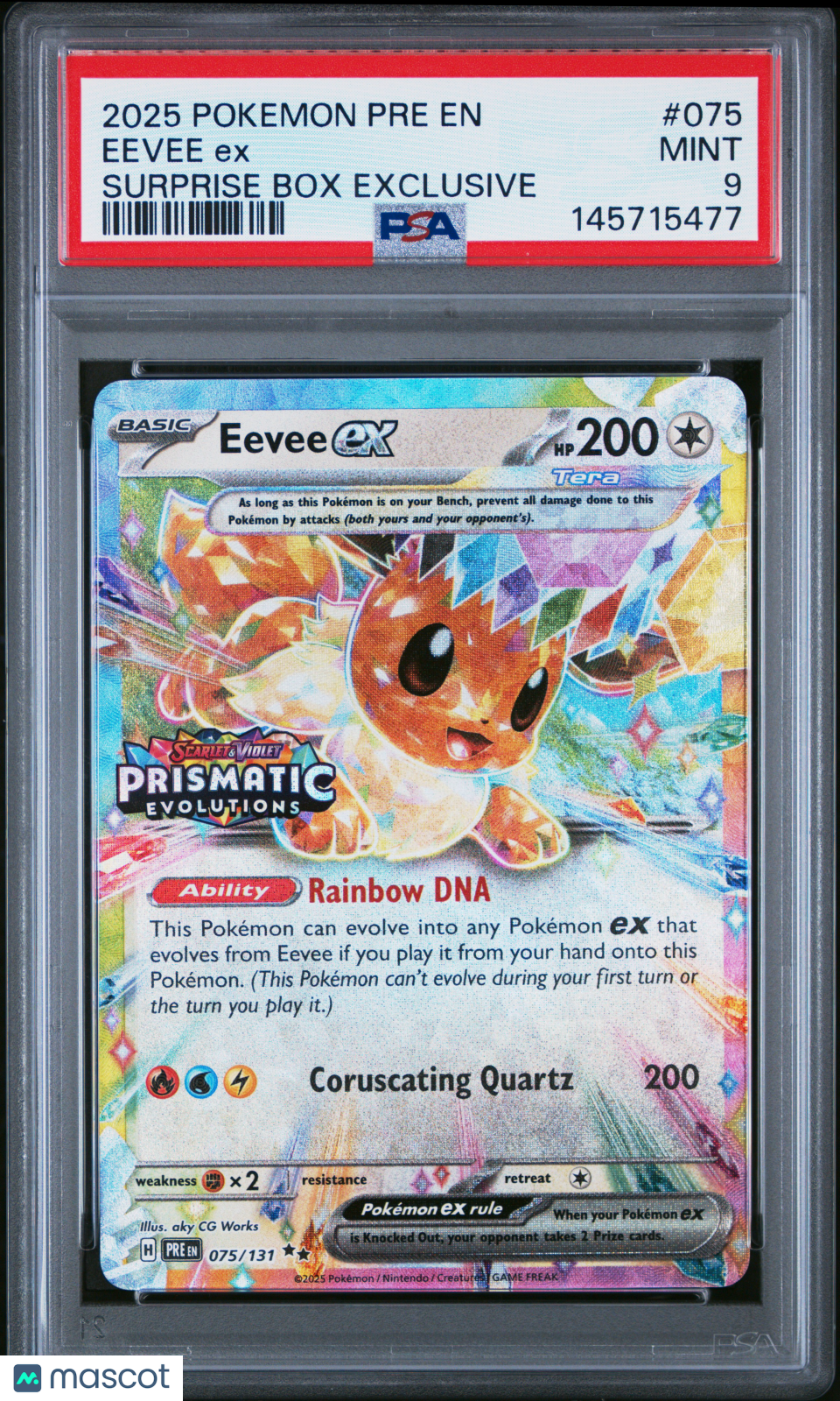 2025 Pokemon Pre En-Prismatic Evolutions Eevee Ex Surprise Box Exclusive PSA 9
