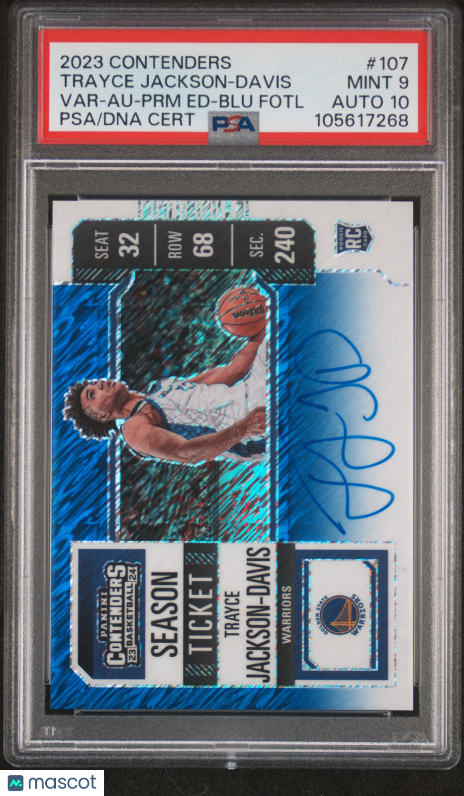 2023 Panini Contenders Trayce Jackson-Davis Var-Au-Prm Ed-Blu Fotl PSA 9