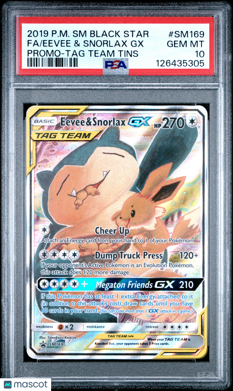 2019 Pokemon Sm Black Star Promo Eevee & Snorlax Gx Promo-Tag Team Tins PSA 10